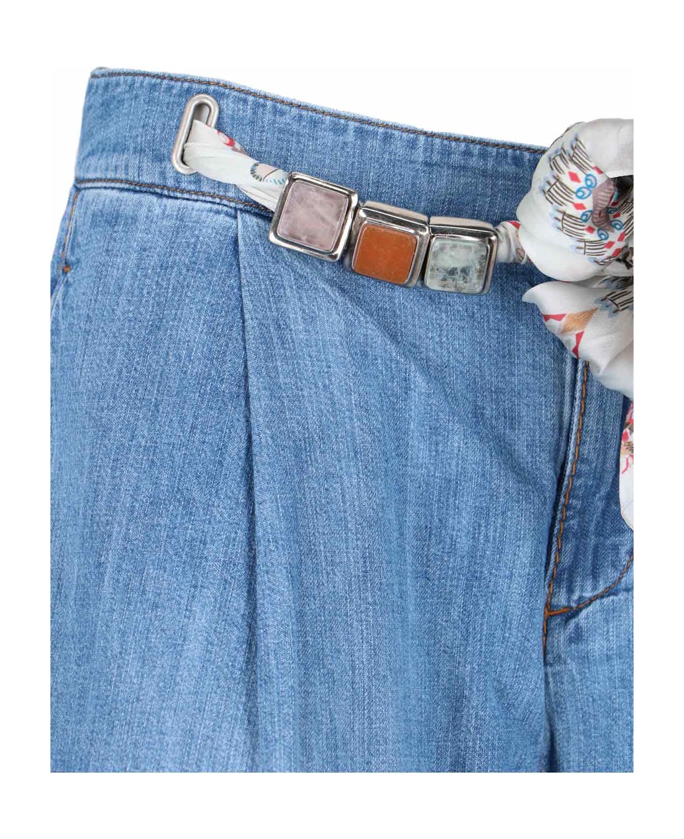 Ermanno Scervino Palazzo Jeans With Stones And Belt - Light Blue