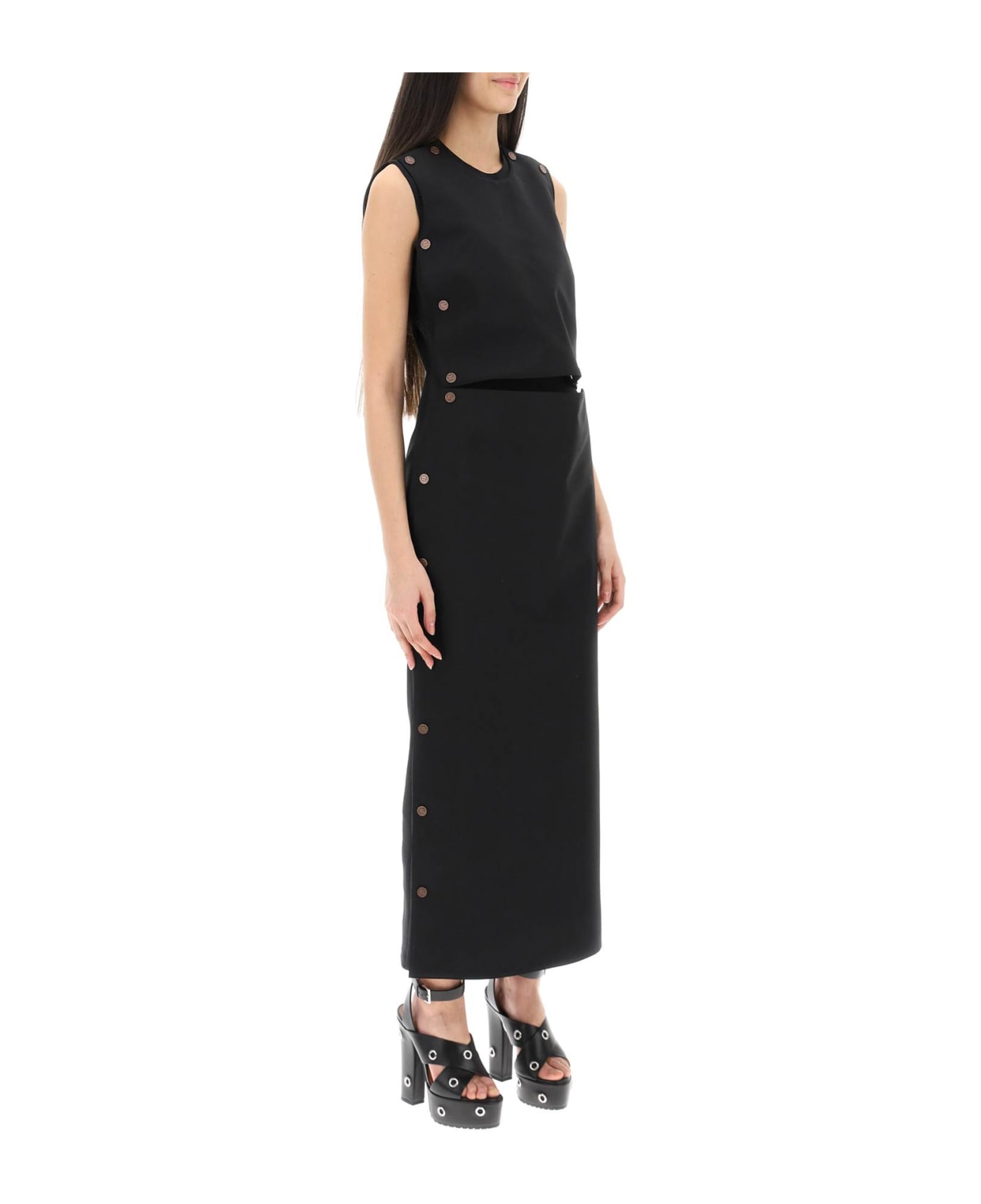 Y/Project Dual Material Maxi Dress With Snap Panels - BLACK (Black)