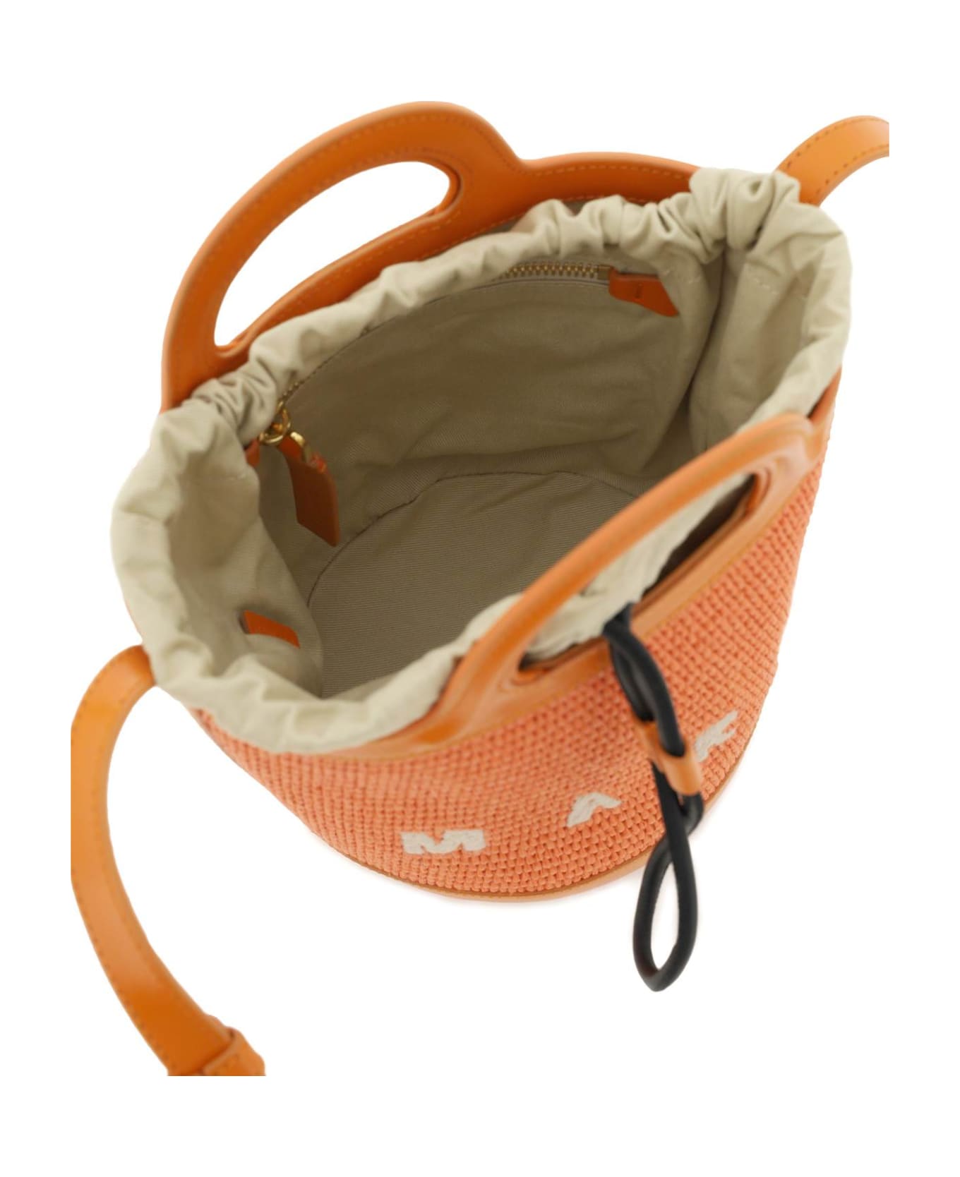 Marni Orange Tropicalia Mini Bag In Leather And Raffia - Arancione