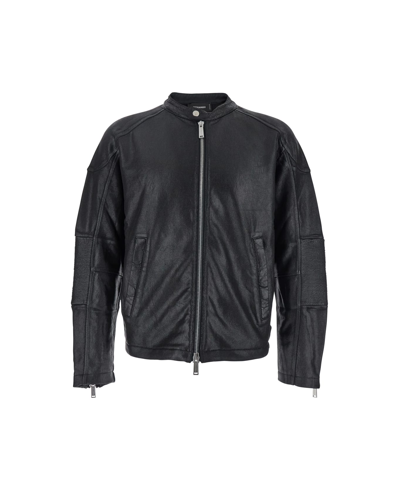 Dsquared2 Black Biker Jacket With Zip Closure And Twinbro Logo Imprinted On The Back In Leather Man - Black