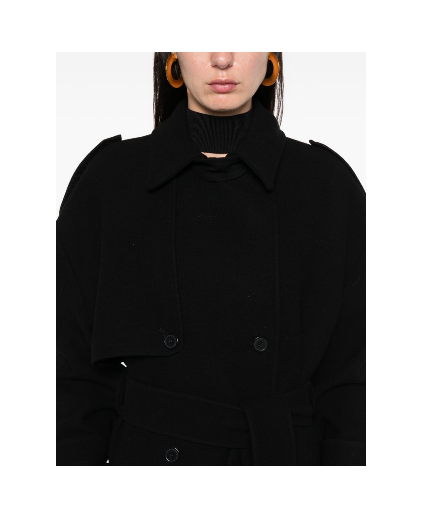 The Nina Studio Double-breasted Coat With Belt - Black