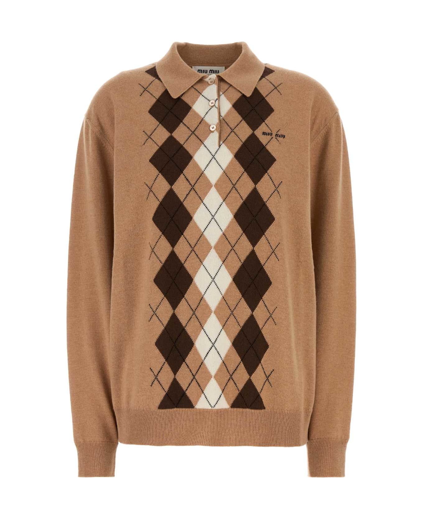 Miu Miu Camel Cashmere Oversize Polo Shirt - CAMMELLO