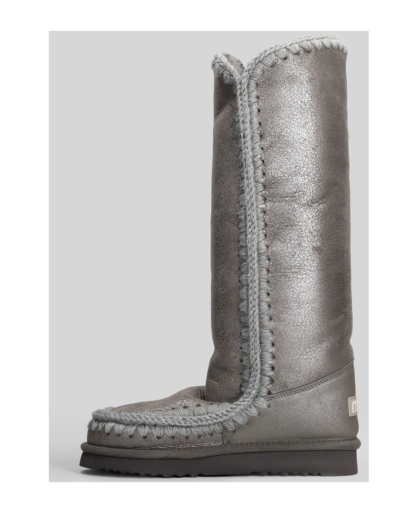 Mou Eskimo 40 Low Heels Boots In Grey Suede - grey