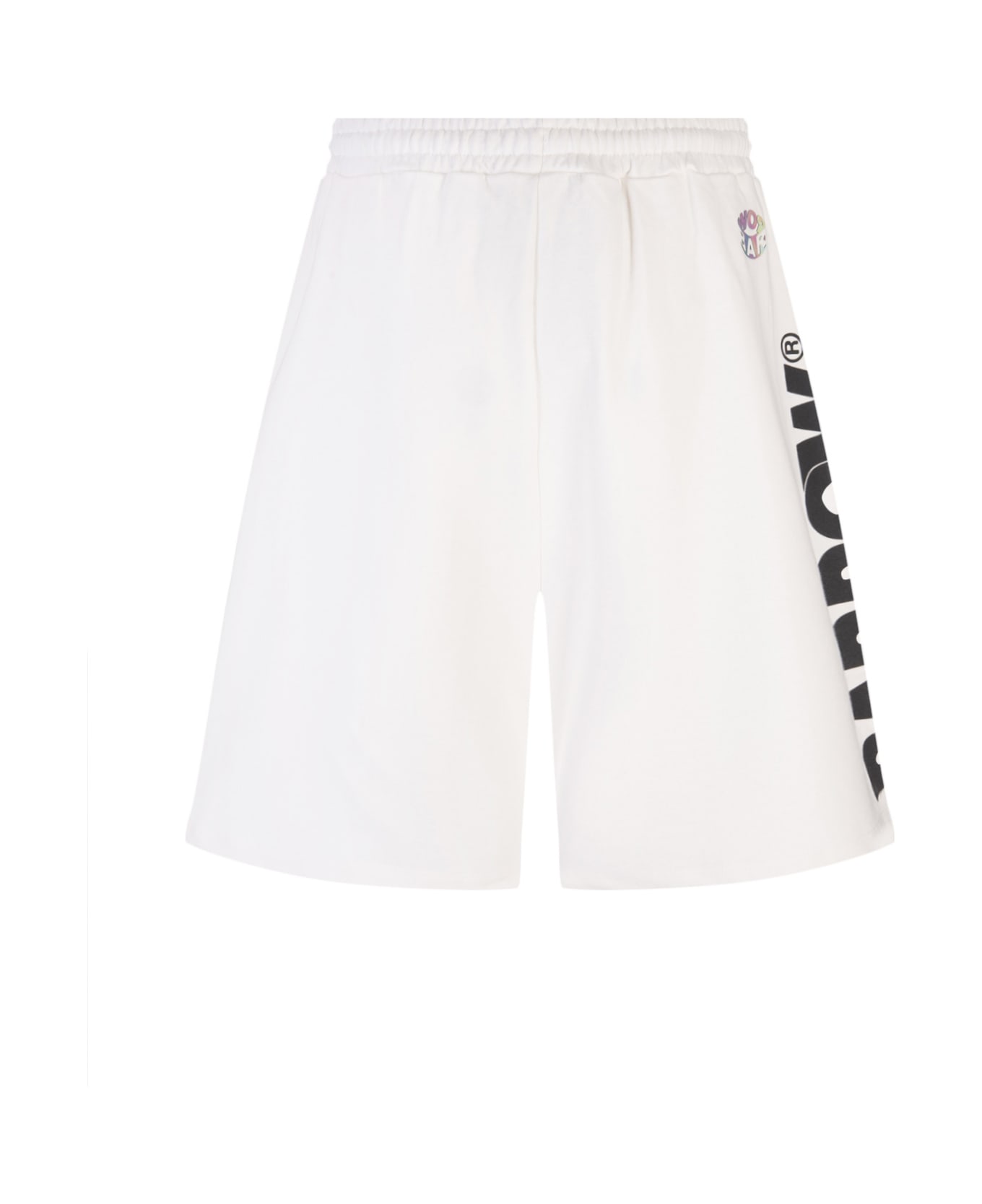 Barrow White Bermuda Shorts With Contrast Lettering Logo - White