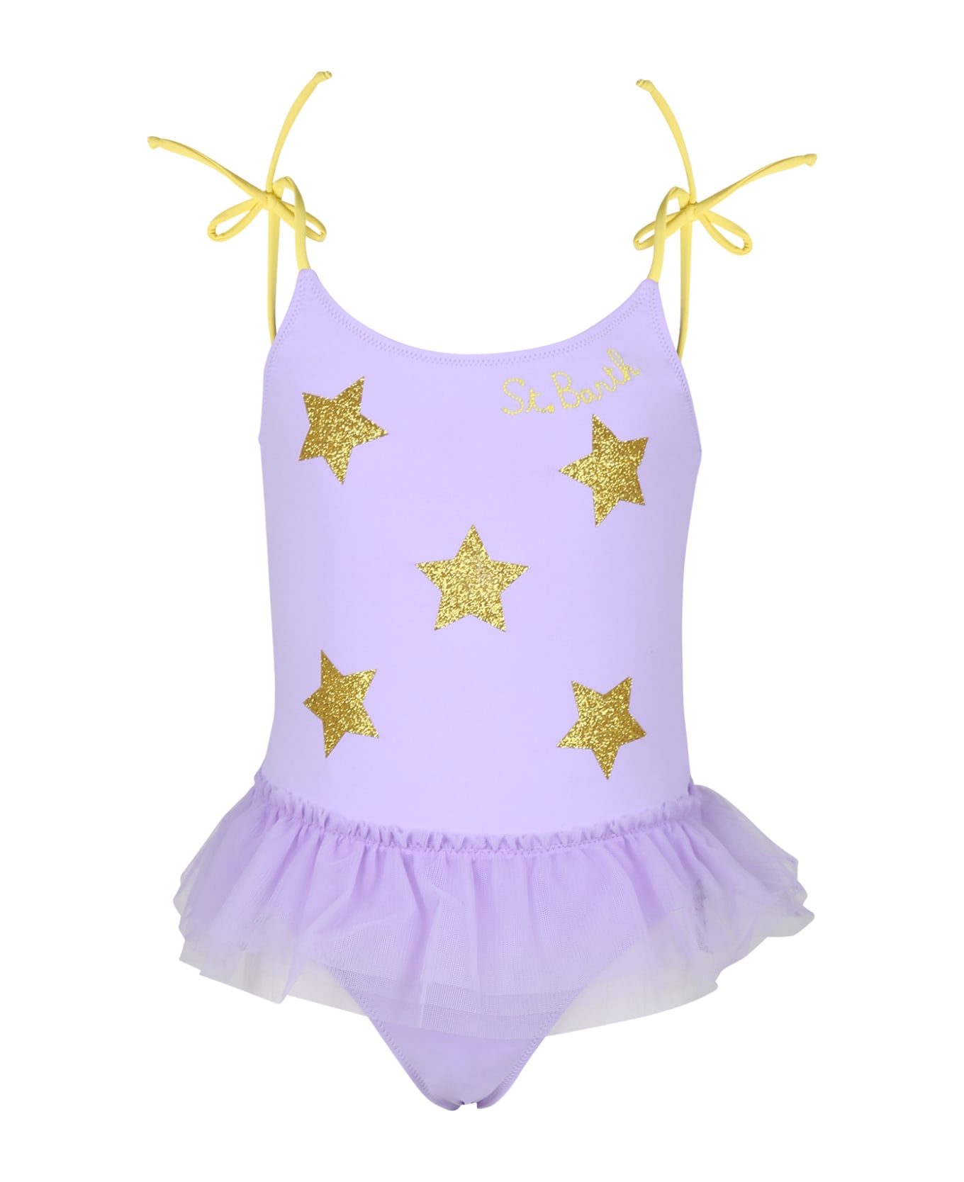 MC2 Saint Barth Purple Swimsuit For Girl With Stars - Violet 水着