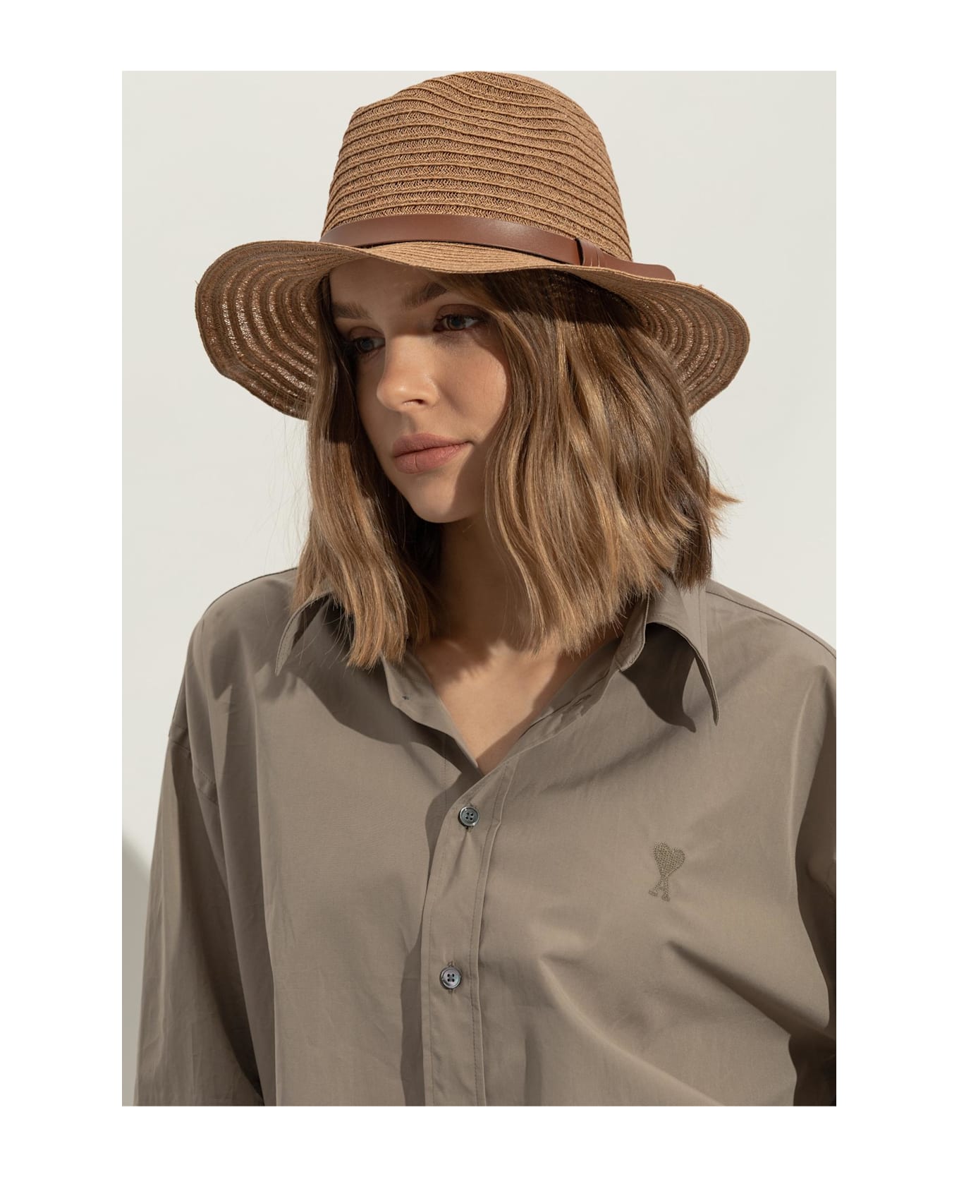 Emporio Armani Straw Hat - Leather Brown