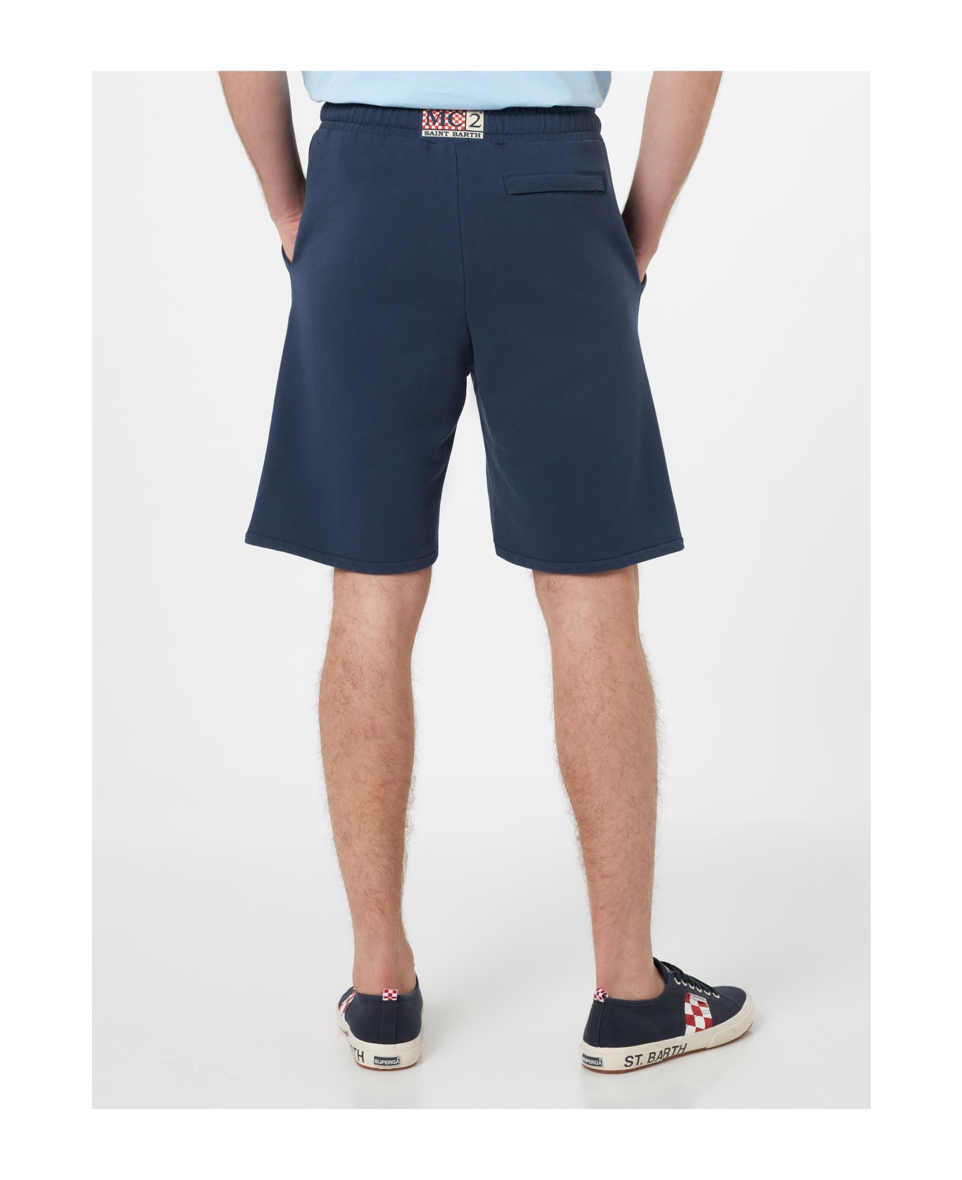 MC2 Saint Barth Man Navy Blue Cotton Fleece Bermuda Shorts Randle - BLUE