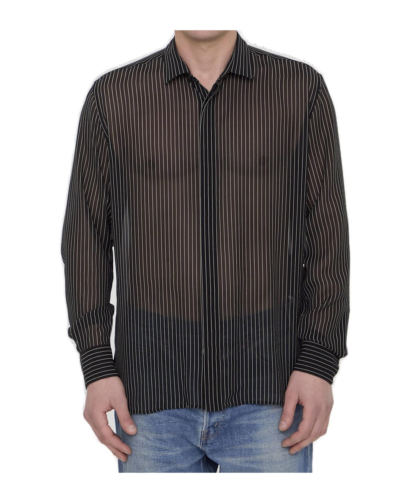 Saint Laurent Striped Long-sleeved Shirt - Noir craie