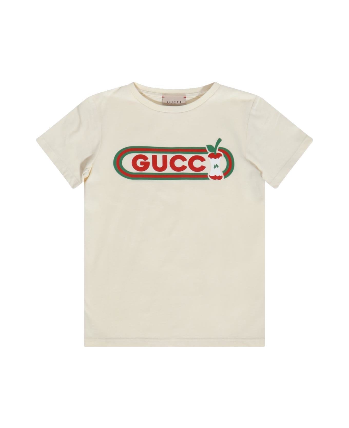 Gucci Apple Logo Printed Crewneck T-shirt - Yellow