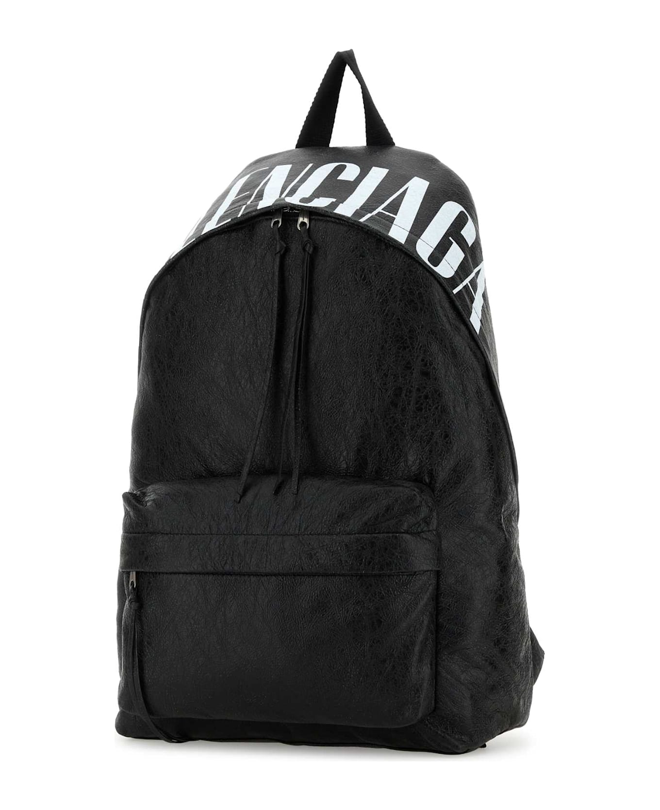Balenciaga Black Leather Editor Backpack - BLACK/L WHITE