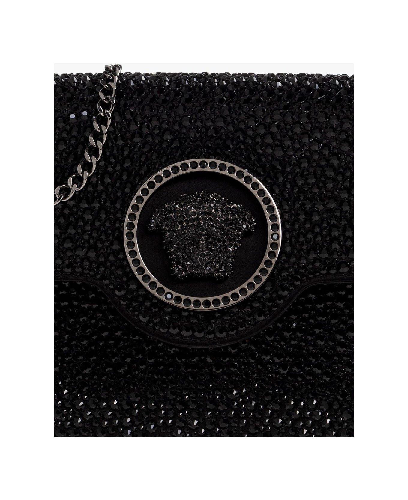 Versace Medusa Plaque Embellished Clutch Bag - BLACK