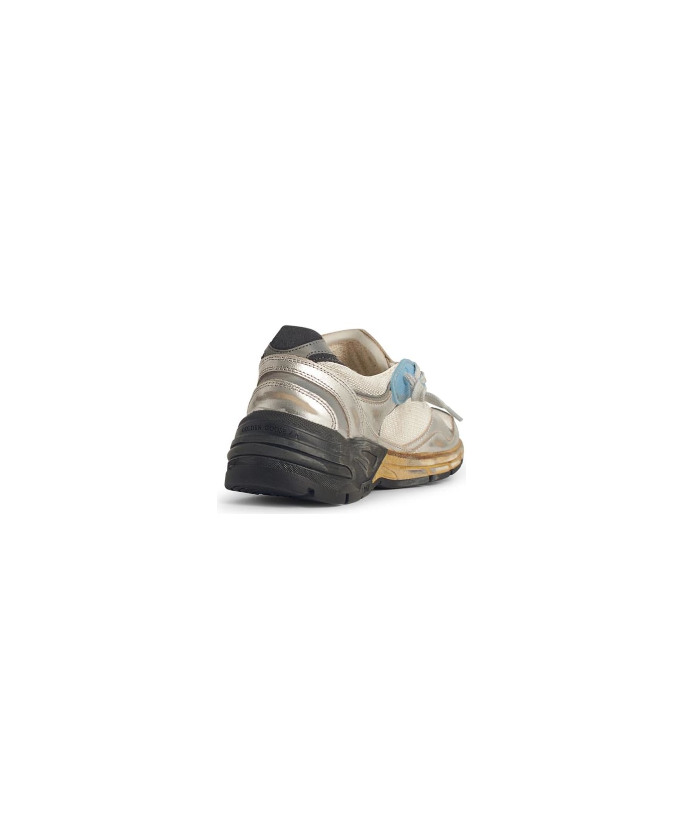 Golden Goose Dad-star' Woman In Mesh And Silver Laminated Leather With Black Suede Star - Silver