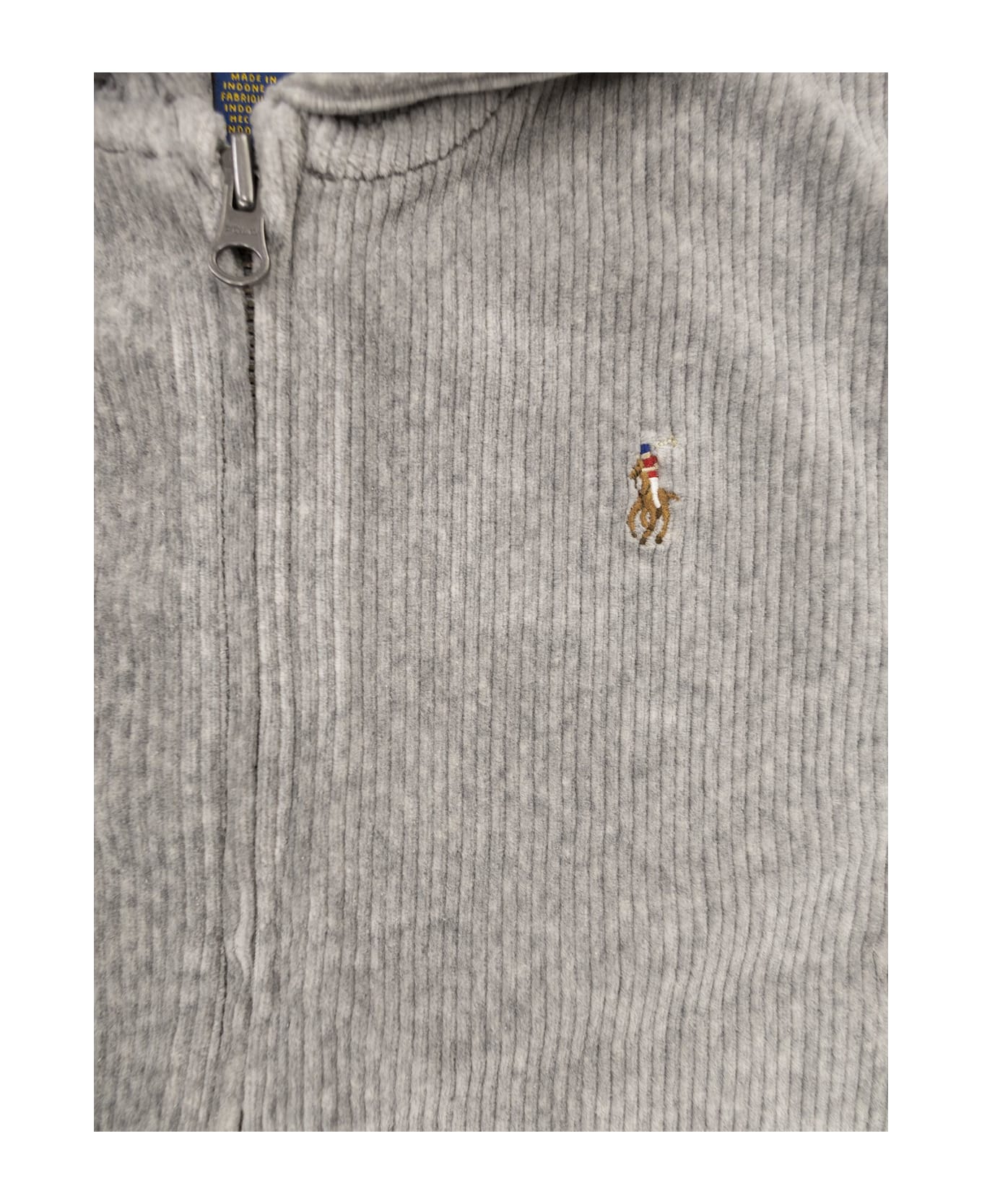 Polo Ralph Lauren Velvet Hooded Sweatshirt With Zipper - Grey