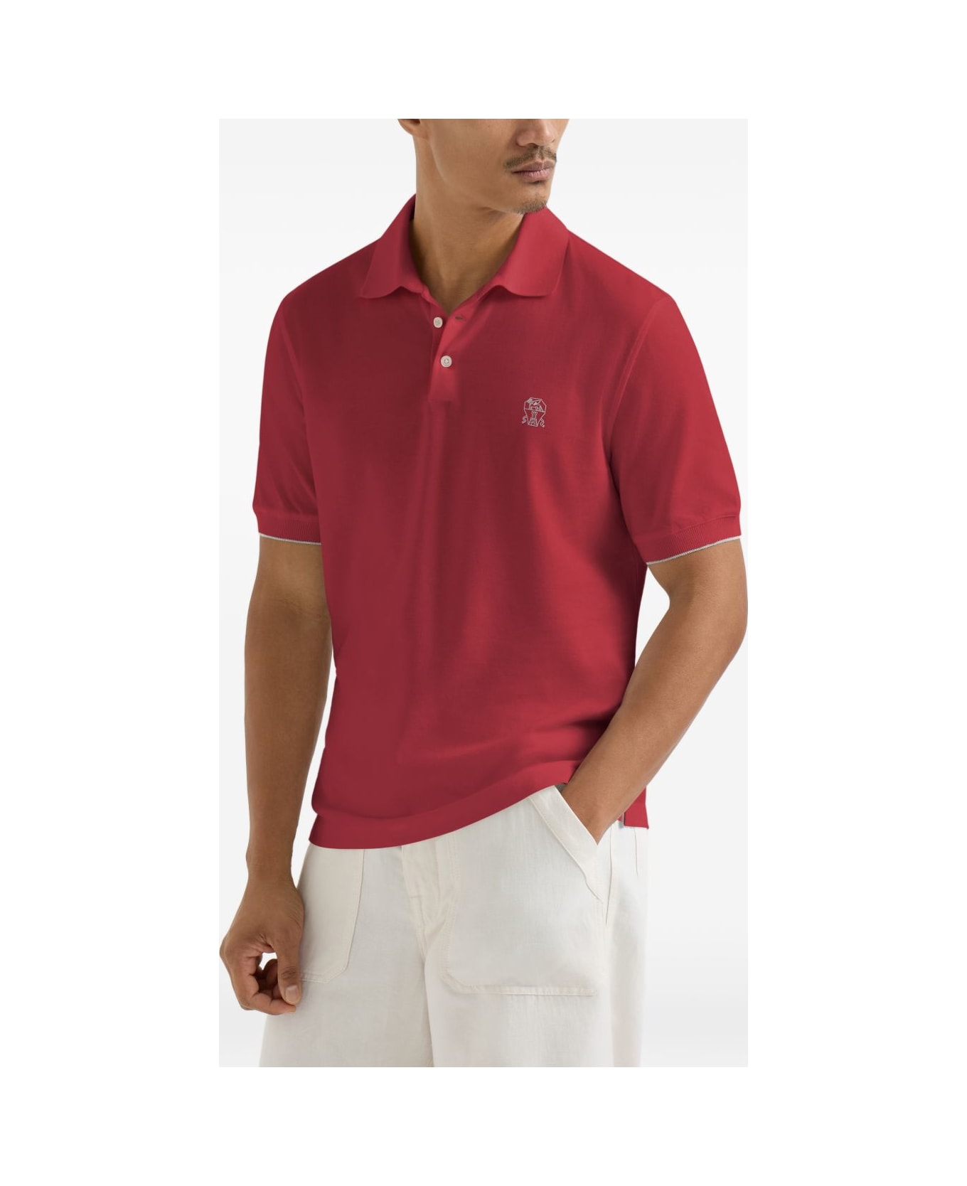 Brunello Cucinelli Logo Cotton Polo Shirt - Red