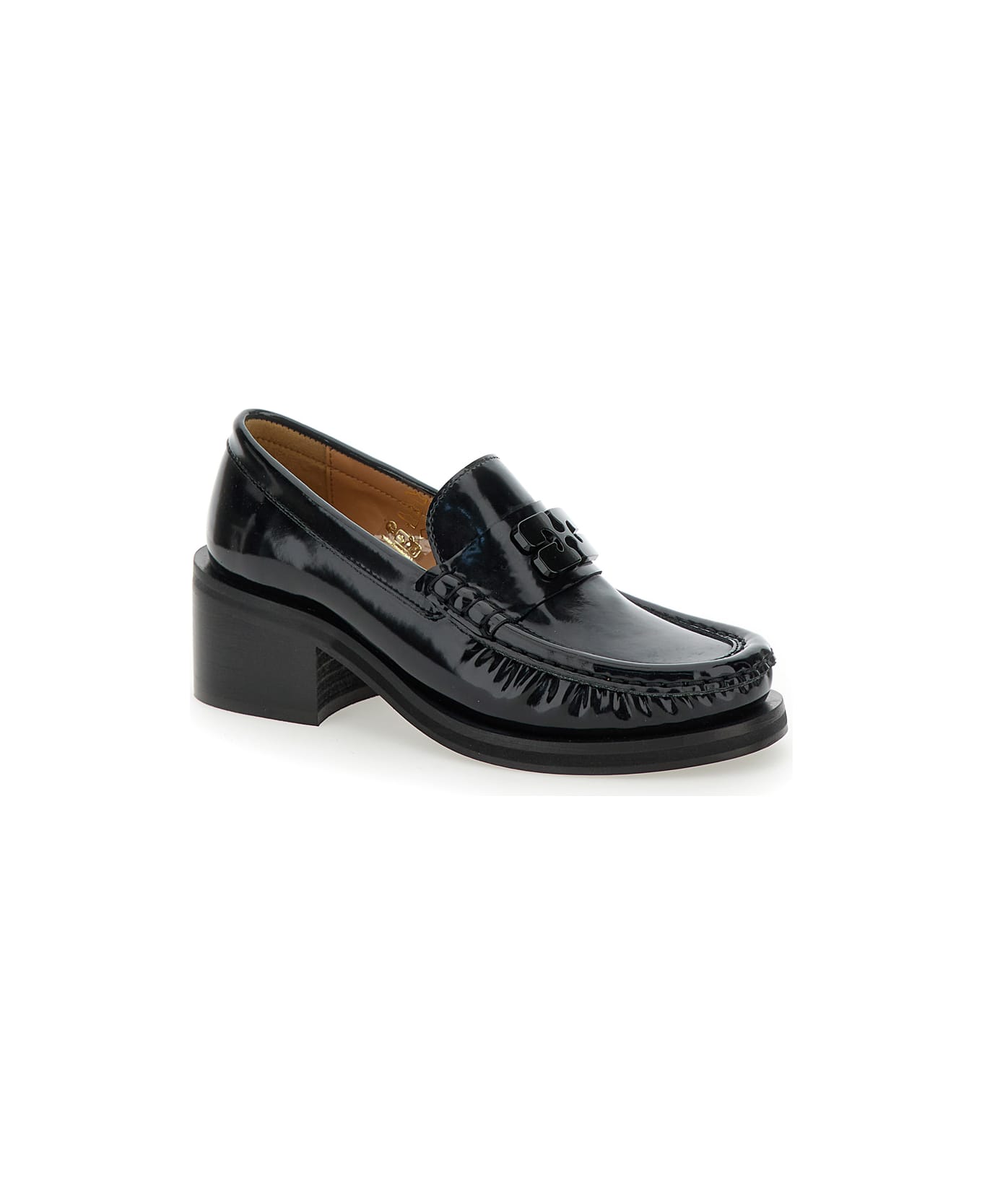 Ganni Butterfly Mid Heel Loafer Patent - Nero ハイヒール