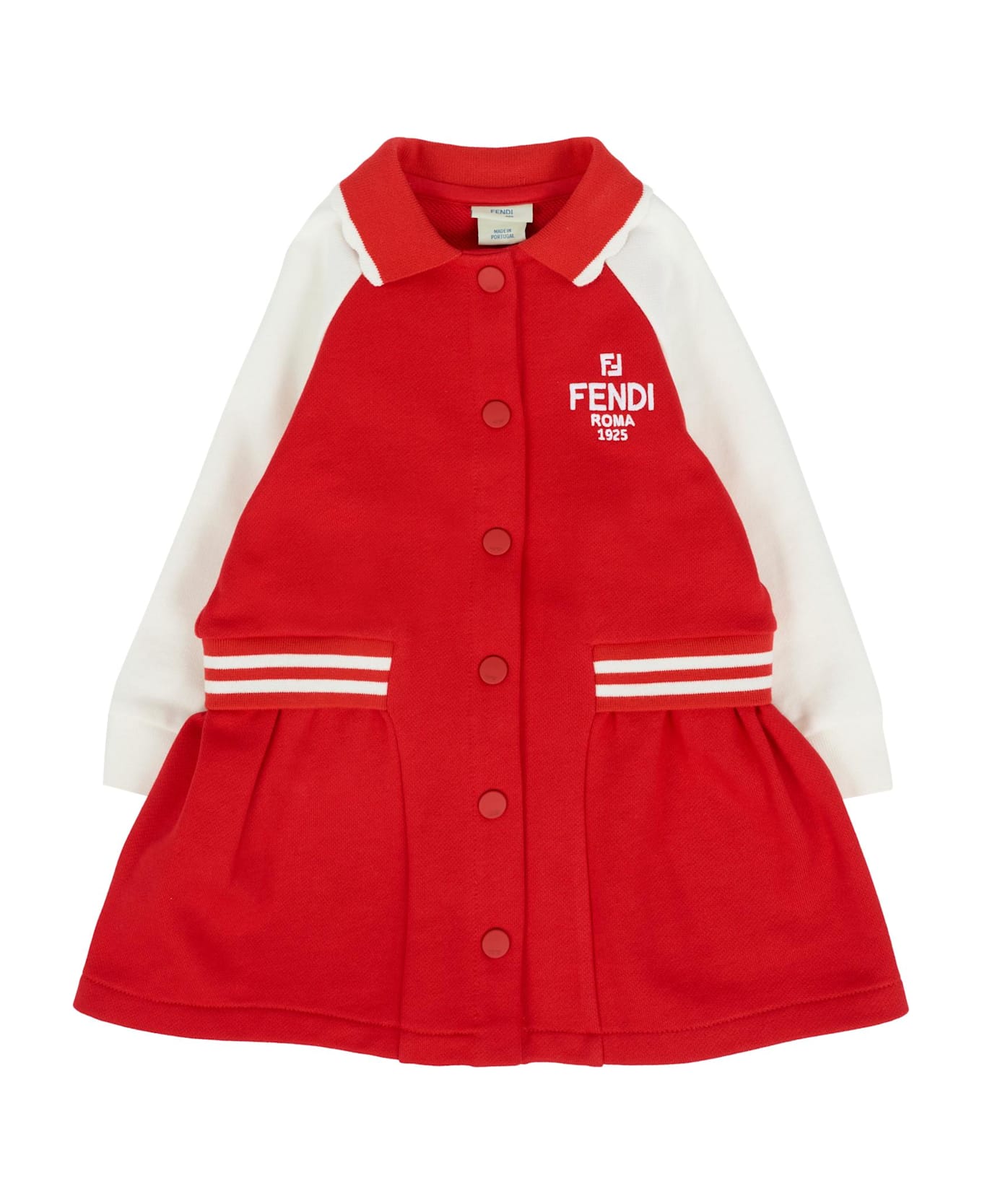 Fendi Red Dress For Baby Girl With Logo - Red ボディスーツ＆セットアップ