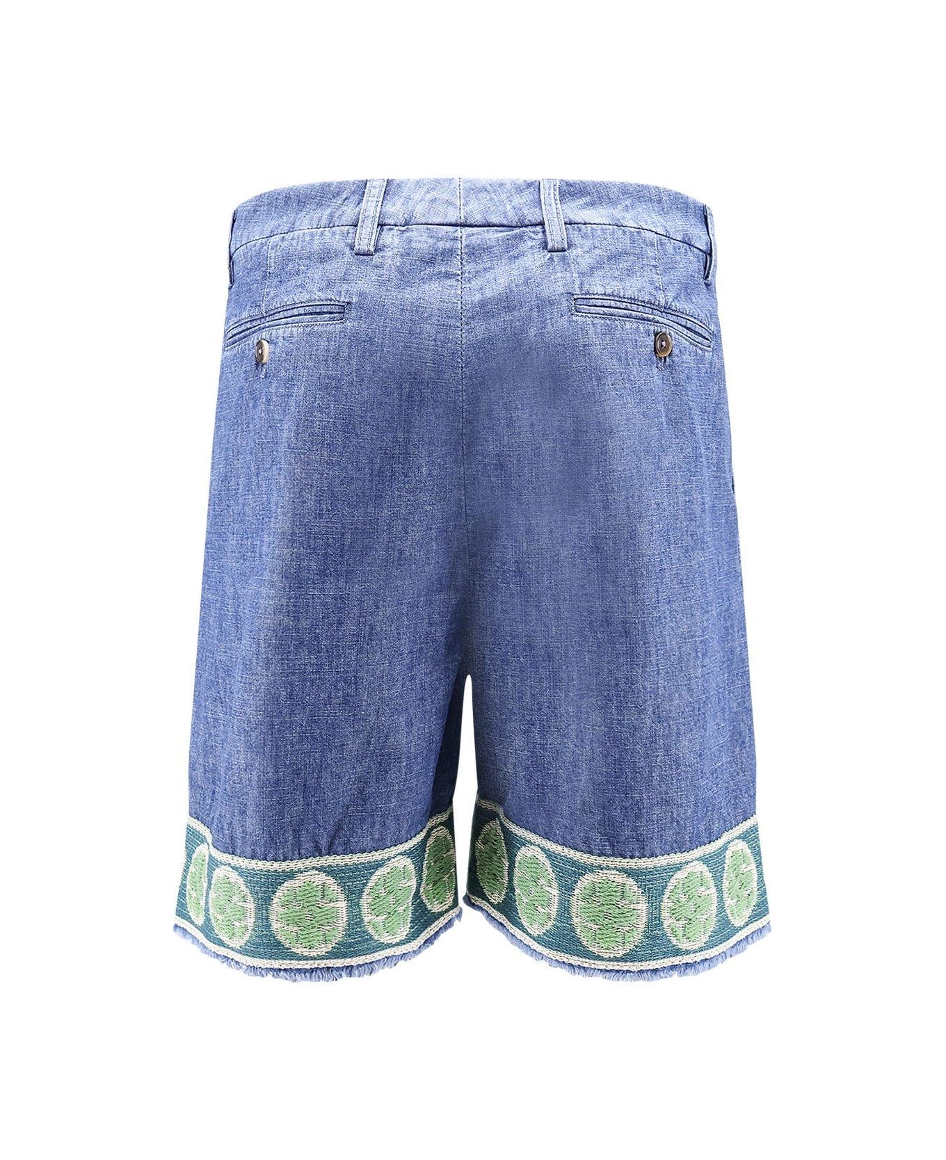 Valentino Frayed Edge Denim Bermuda Shorts - Blue