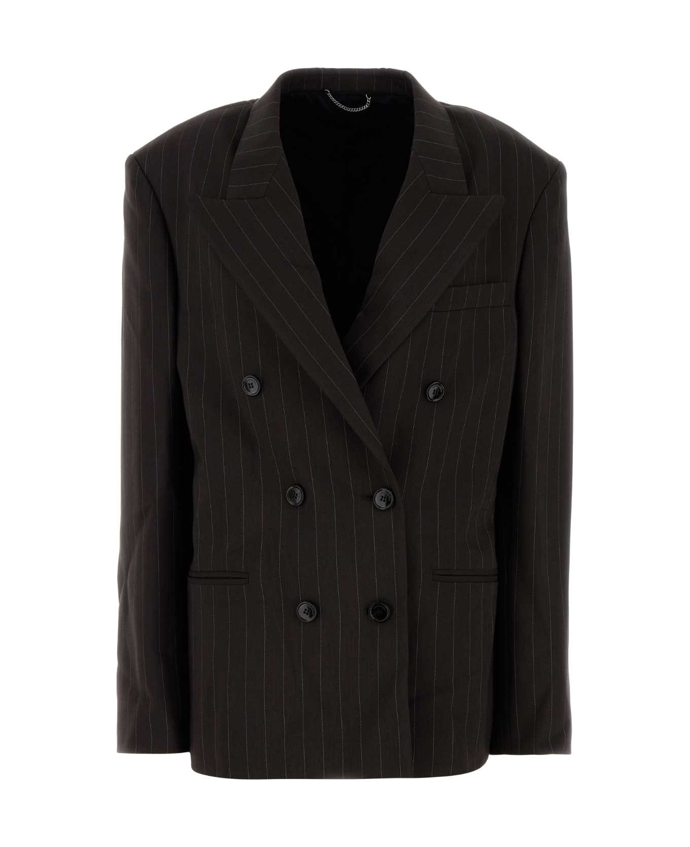 Magda Butrym Embroidered Wool Blend Blazer - BROWN