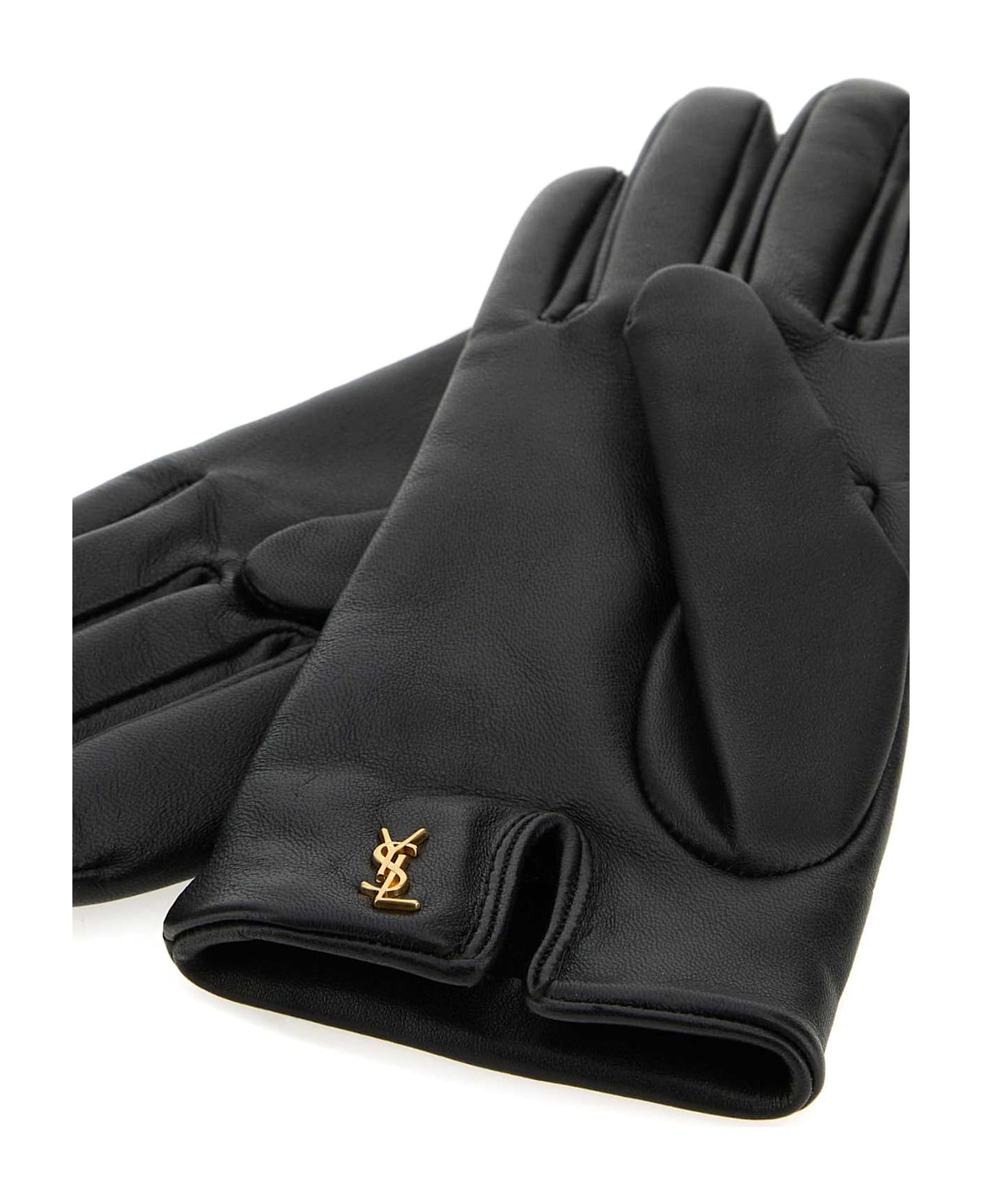 Saint Laurent Black Leather Cassandre Gloves 手袋 通販