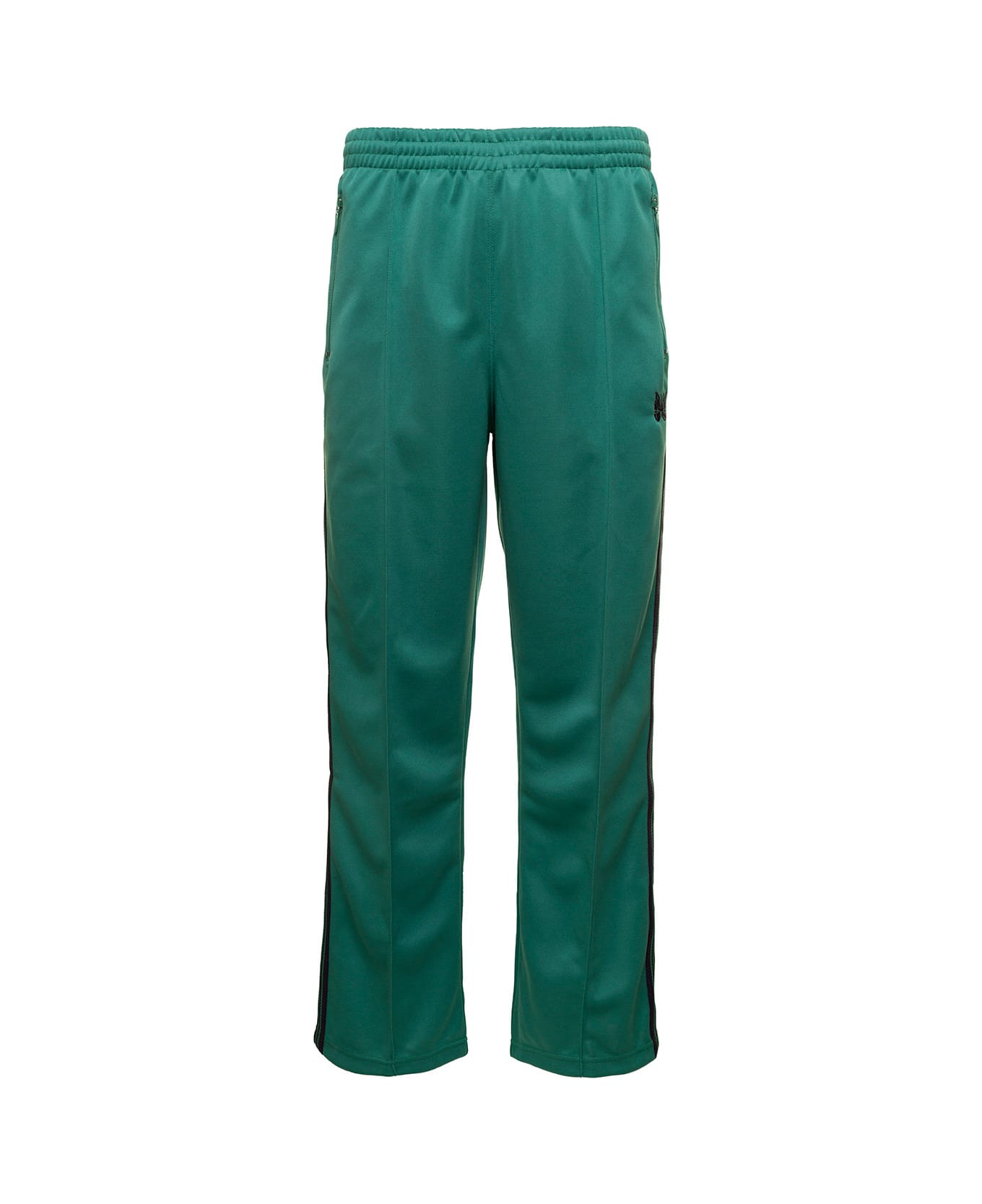 Needles Track Pants With Side Stripe In Green Technical Fabric Man - Green ボトムス
