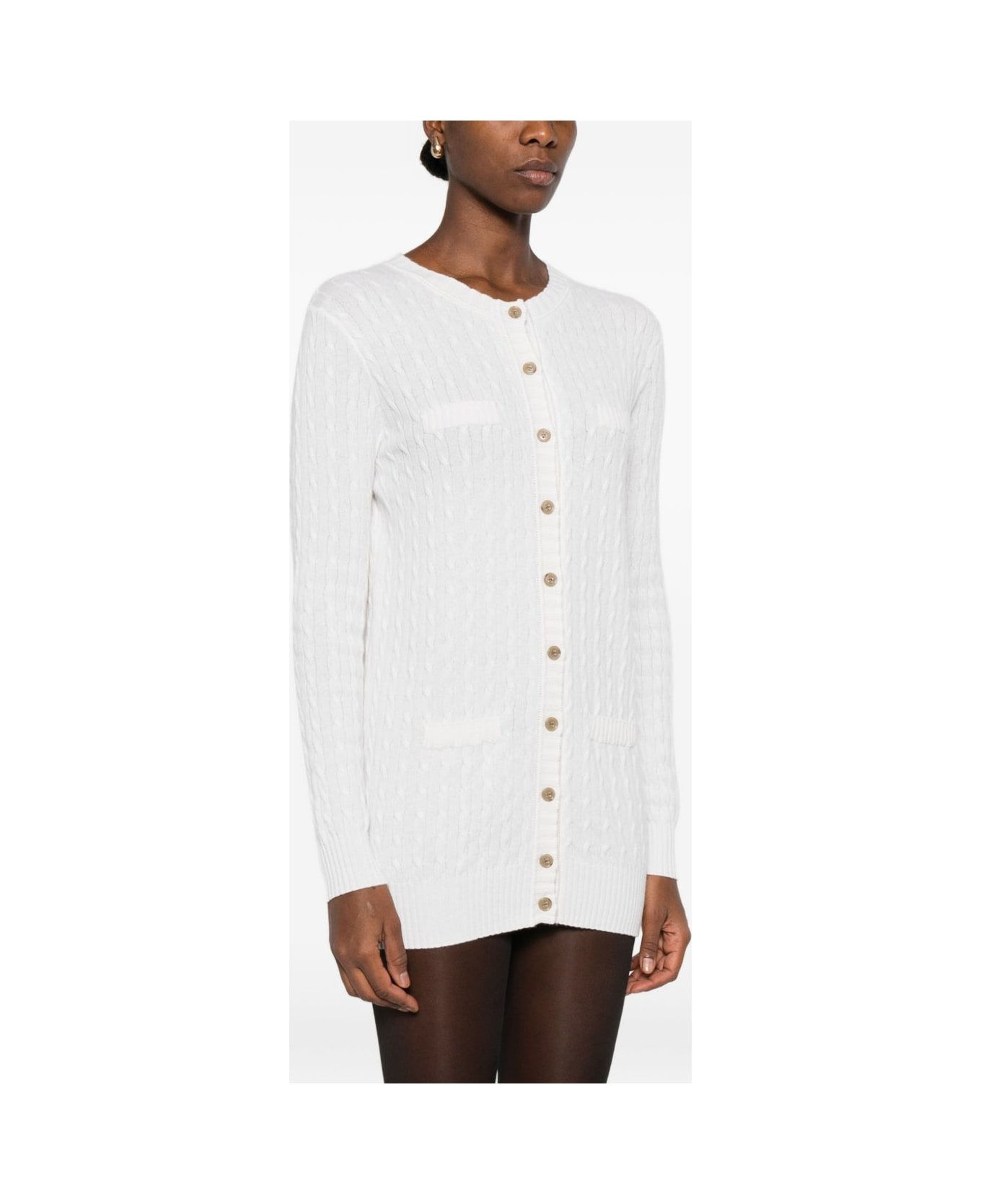 Lisa Yang Long, Flat-knit Wool Cardigan Sweater - White