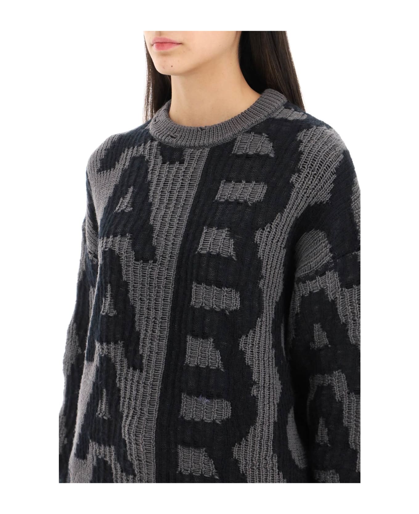 Marc Jacobs Distressed Monogram Sweater - BLACK CHARCOAL (Grey)