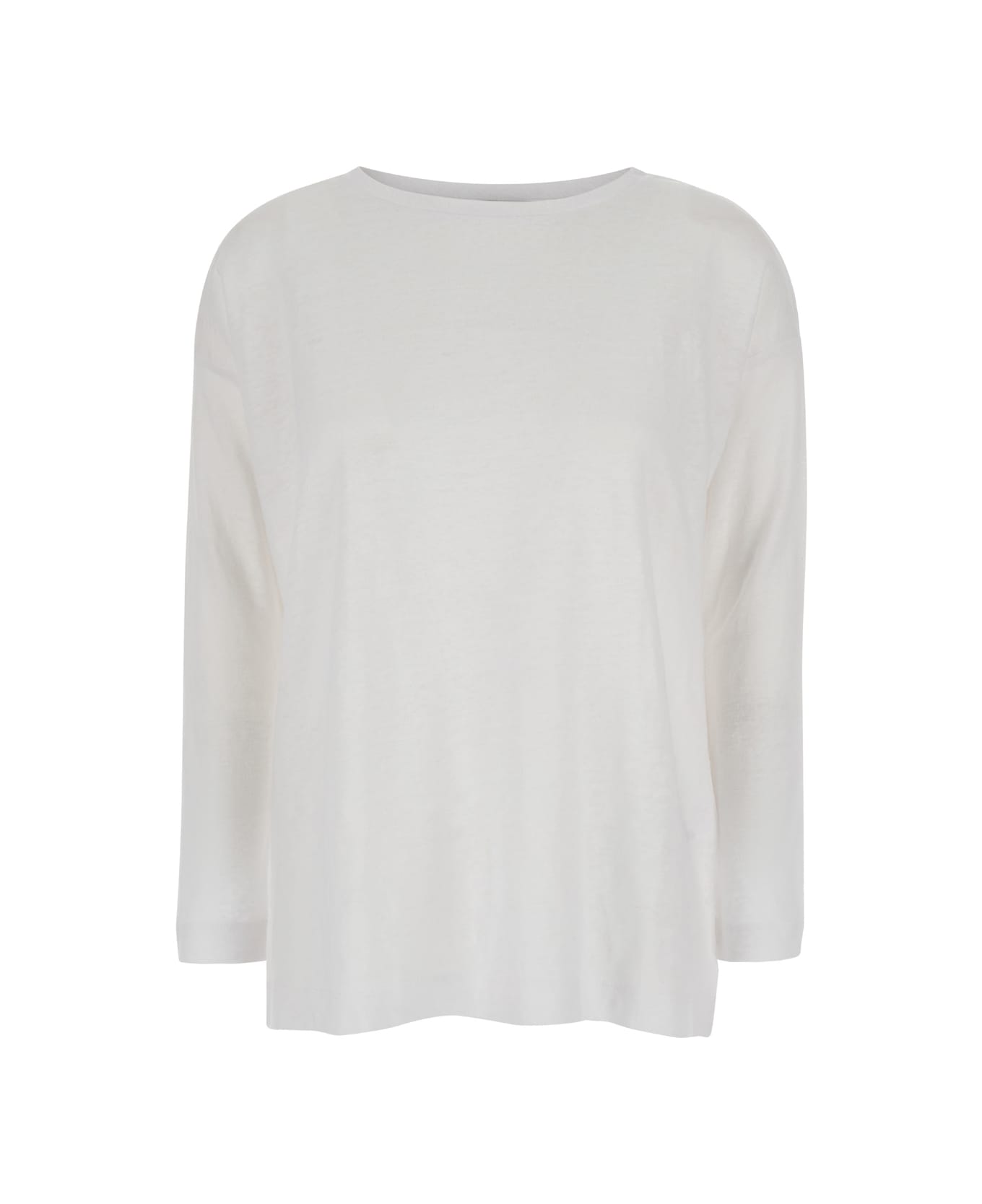 Allude White Shirt With Boart Neckline In Linen Woman - White