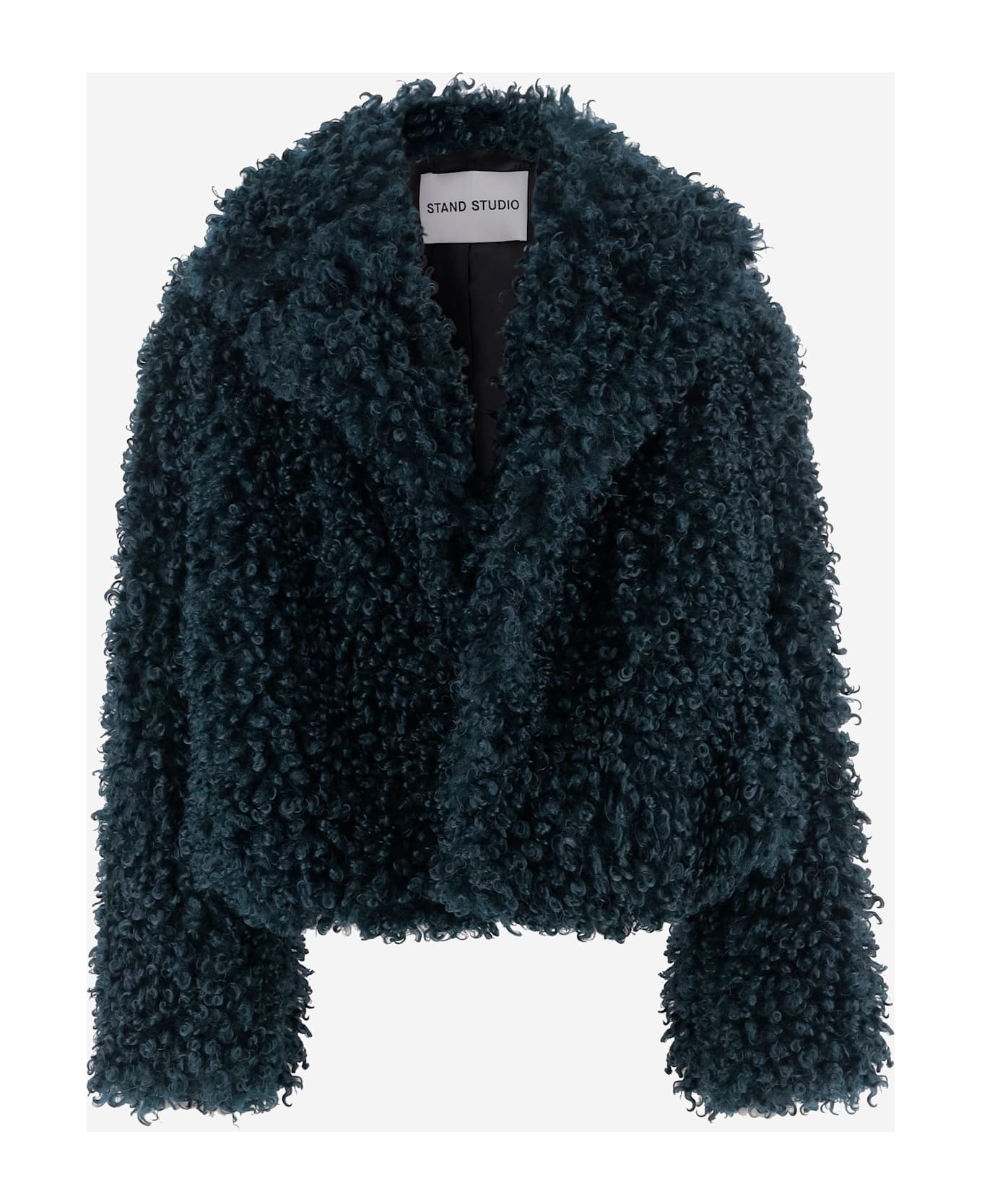 STAND STUDIO Samara Furry Fake Fur Jacket - VERDE Petrolio