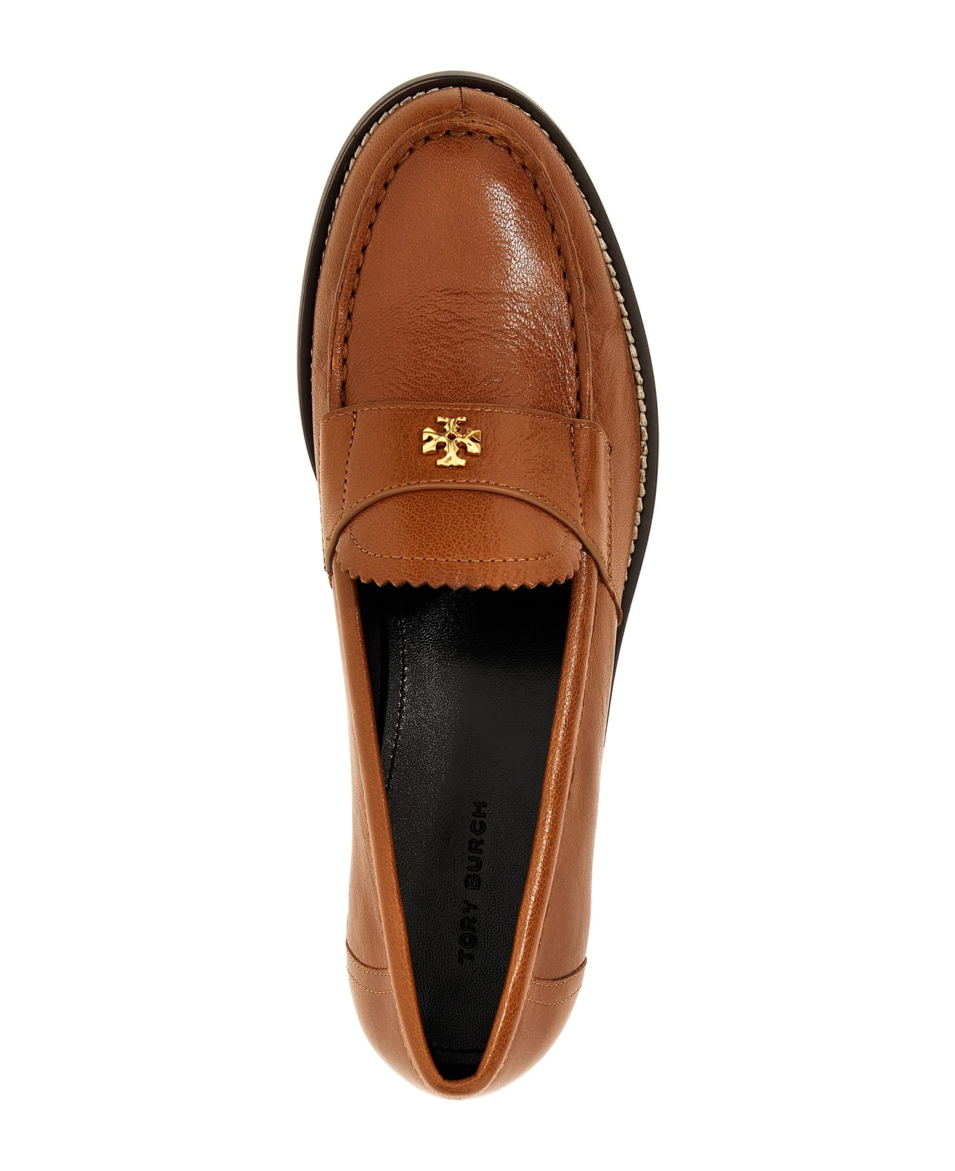 Tory Burch Camel Leather Loafers - Brown フラットシューズ