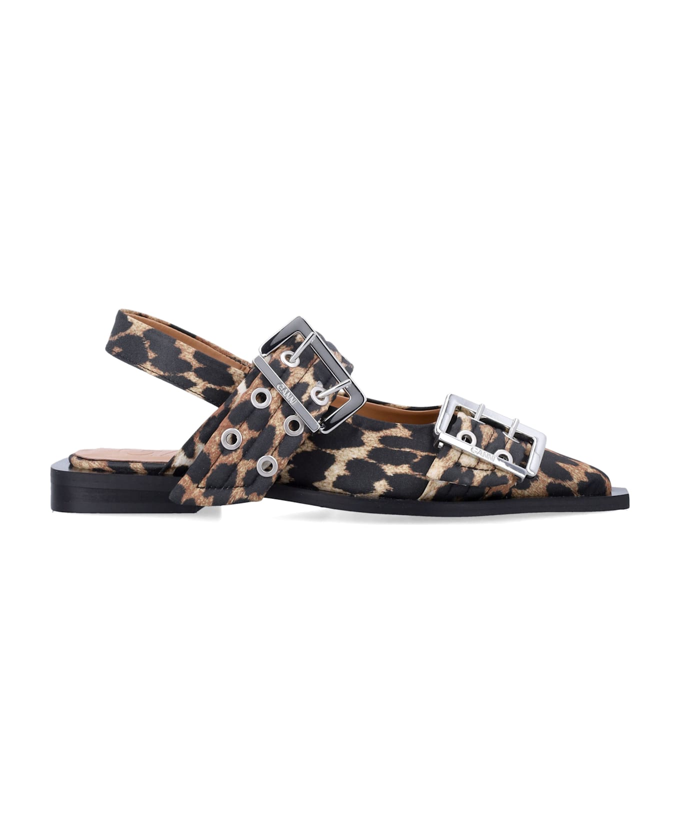 Ganni Leopard Satin Feminine Buckle Ballerinas - LEOPARD