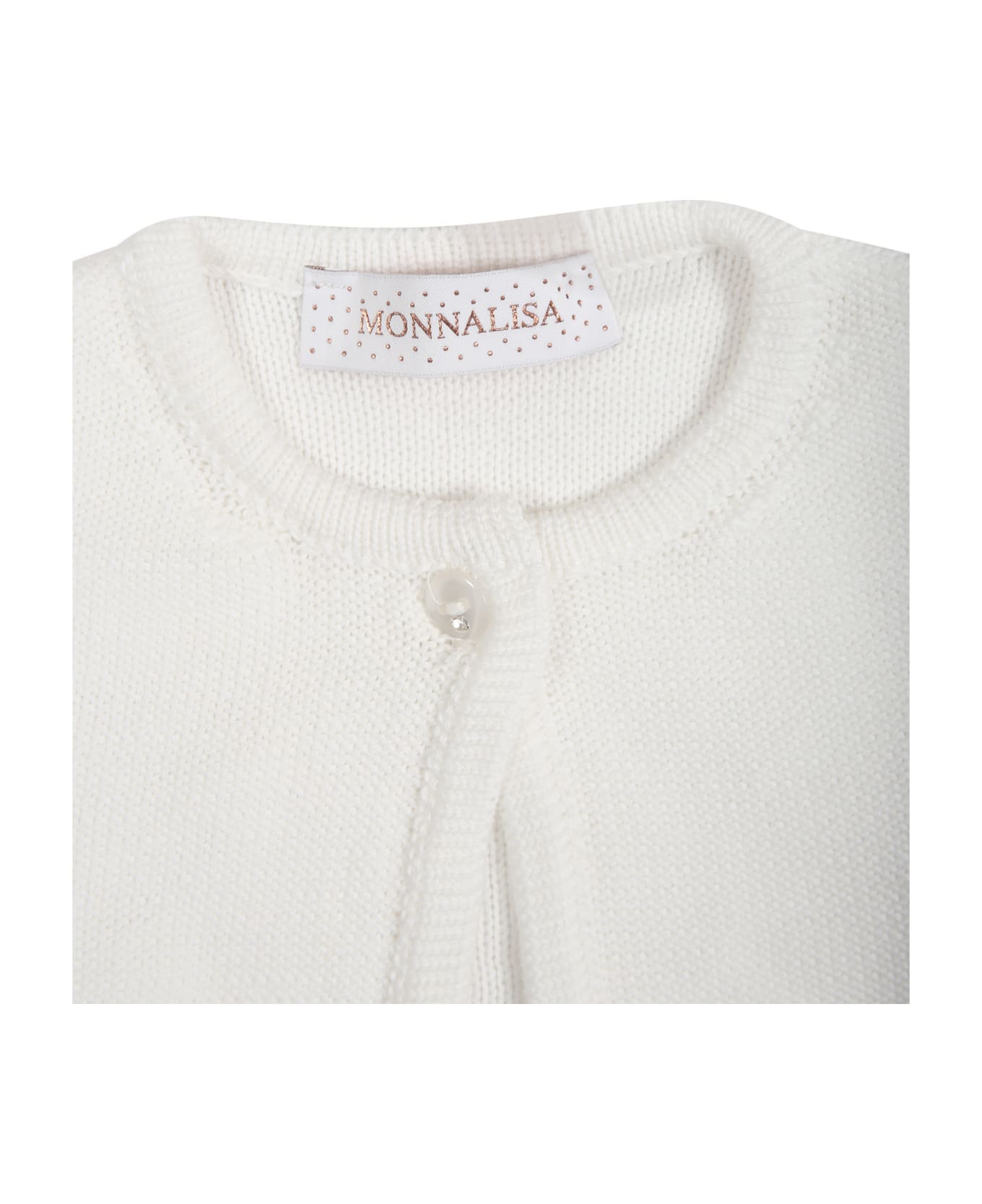 Monnalisa White Cardigan For Baby Girl With Ruffles - White