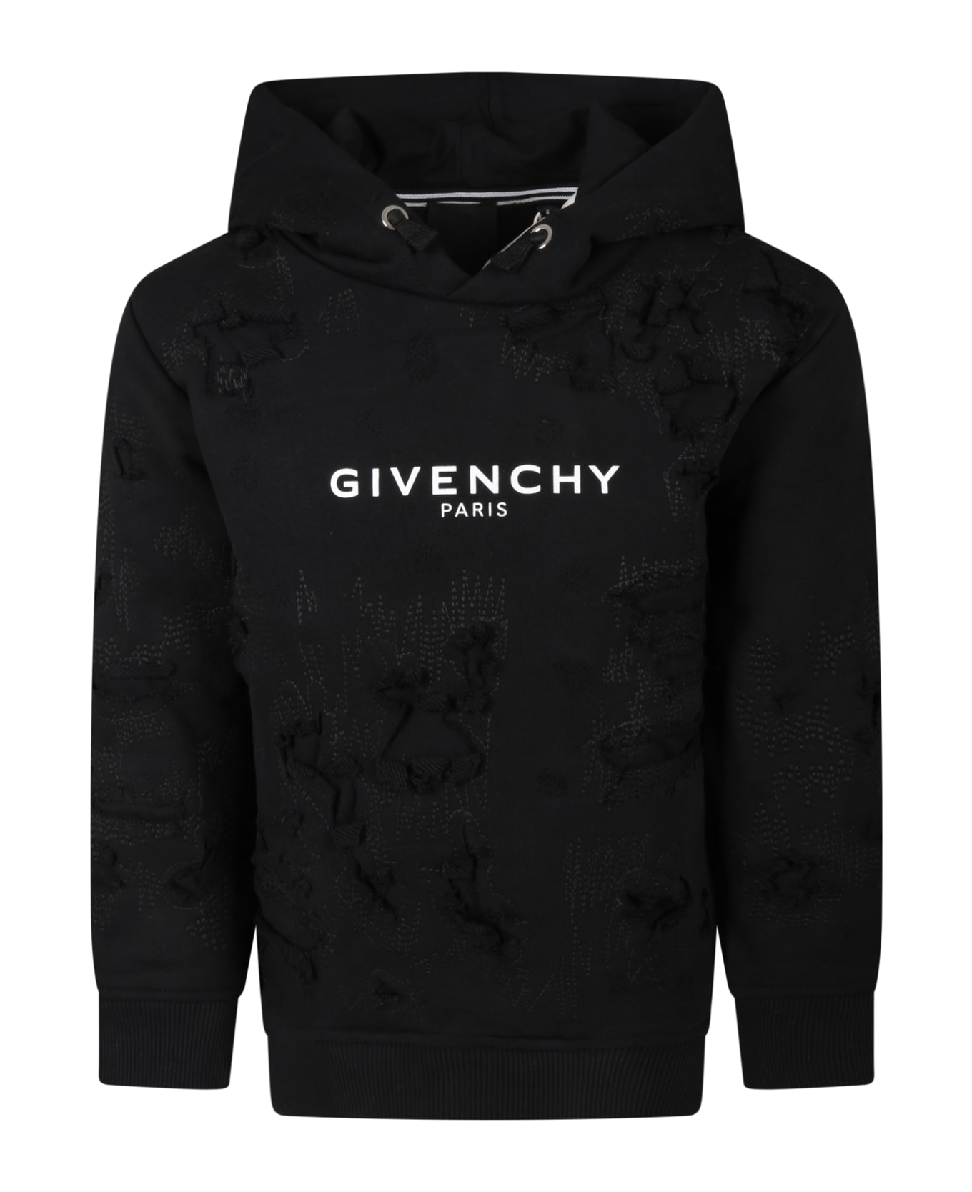 Givenchy Black Sweatshirt For Boy With Fake Rips And White Logo - Black