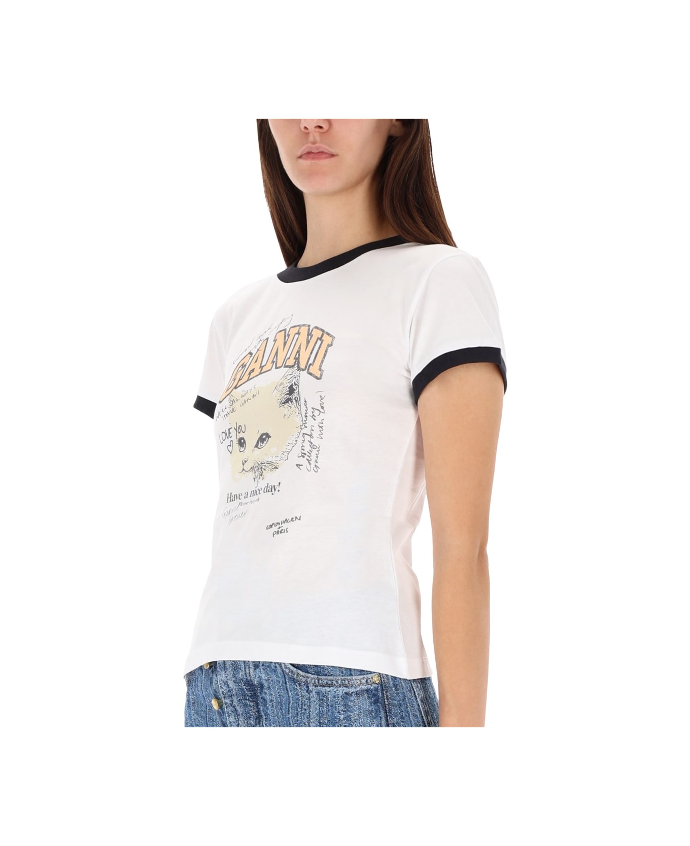 Ganni T-shirt "kitty" - WHITE