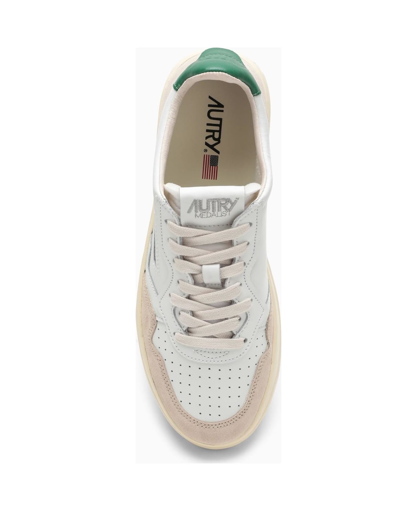 Autry Medalist Sneakers In White\/green Leather And Suede - White