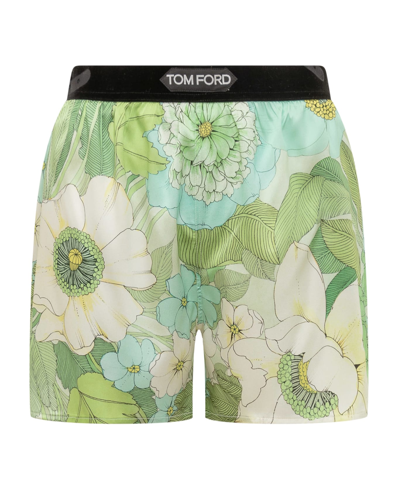 Tom Ford Shorts With Floral Decoration - ZAQGR AQUA/PALE GREEN