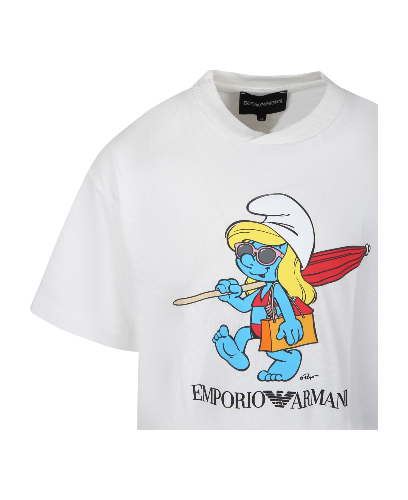 Emporio Armani White T-shirt For Girl With The Smurfs - White Tシャツ＆ポロシャツ