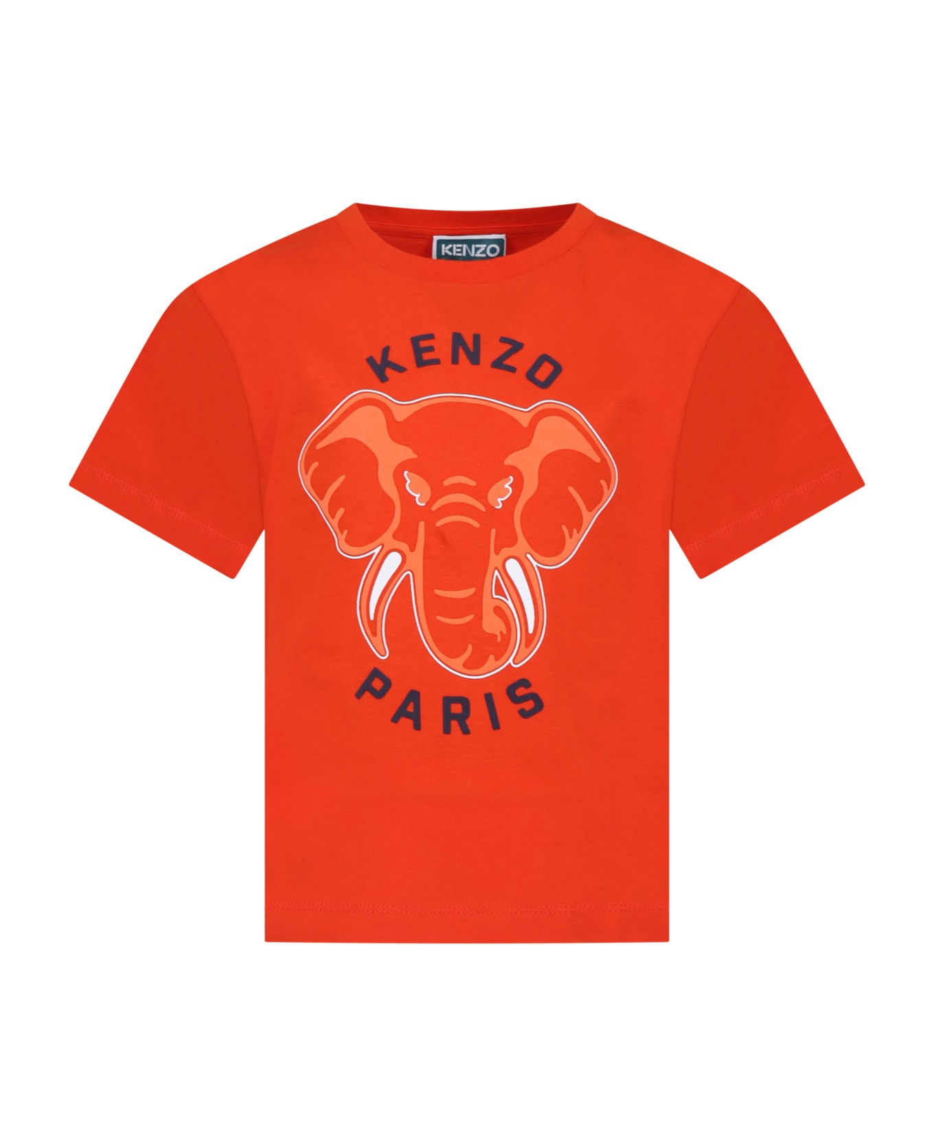 Kenzo Kids Orange T-shirt For Boy With Elephant - Orange