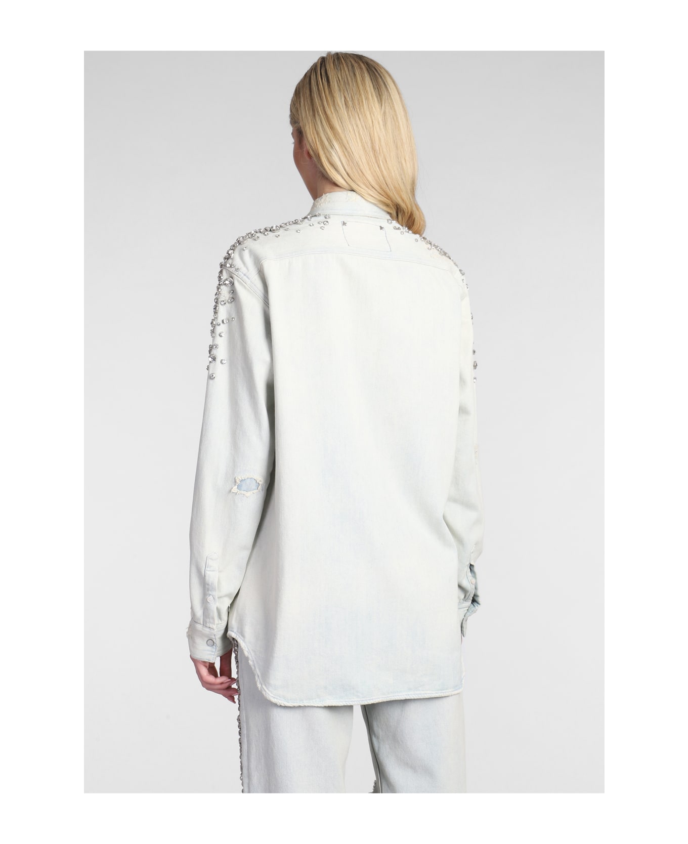 Golden Goose Crystal Embellished Denim Shirt - Blue