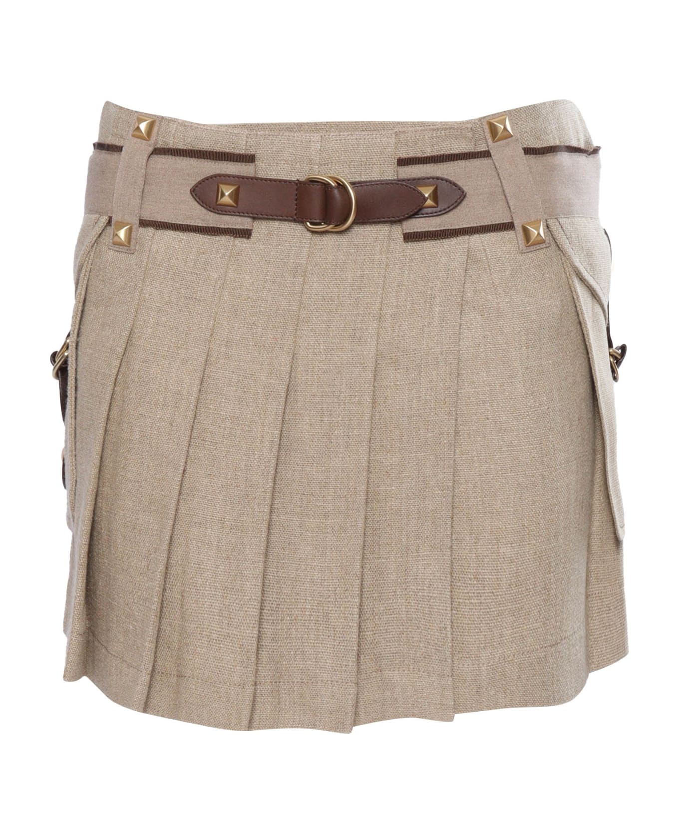 Alberta Ferretti Brown Pleated Linen Skirt - BROWN スカート