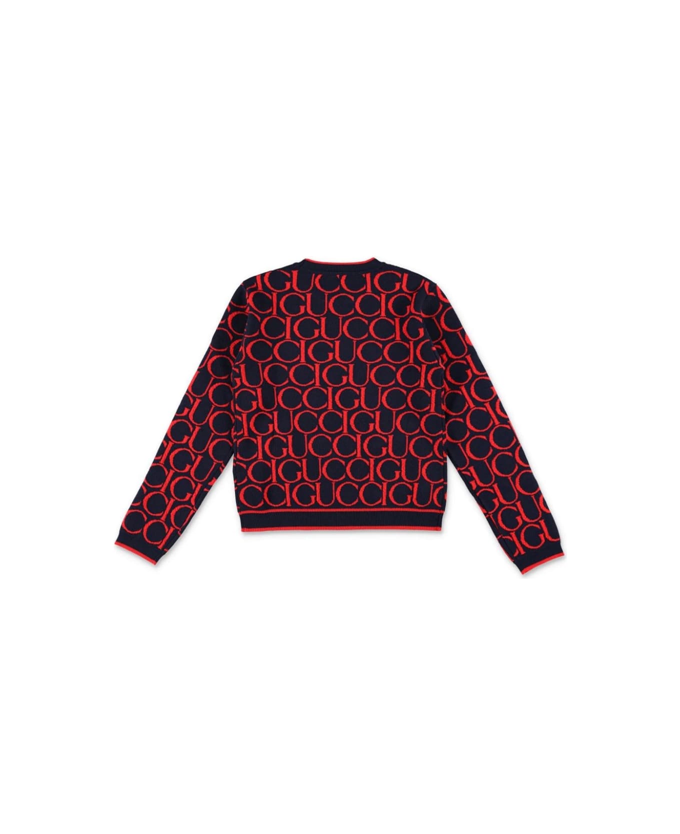 Gucci Jacquard Wool Sweater In Dark Blue And Red - Blue