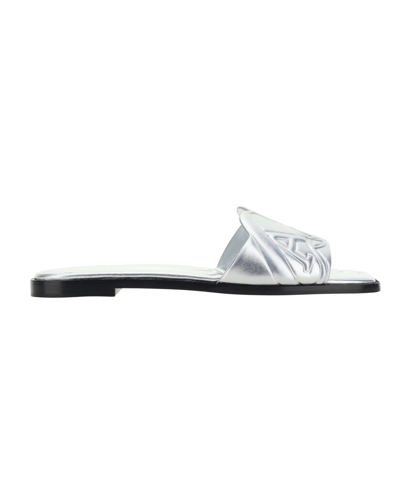 Alexander McQueen Metallic Flat Sandals With Embossed Motif - Silver サンダル