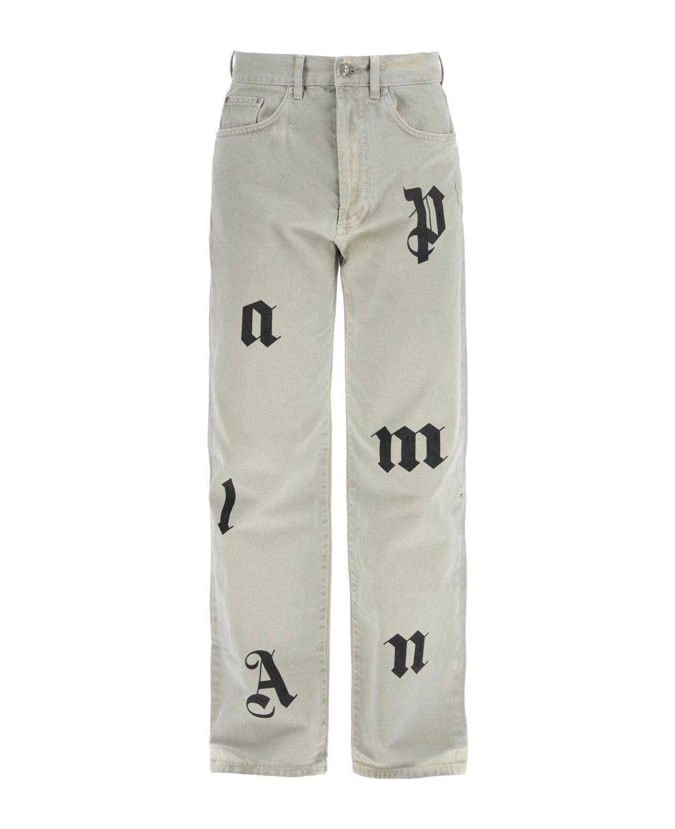 Palm Angels Loose Printed Detail Jeans With Eight - LIGHT BEIGE  BLACK (Grey)