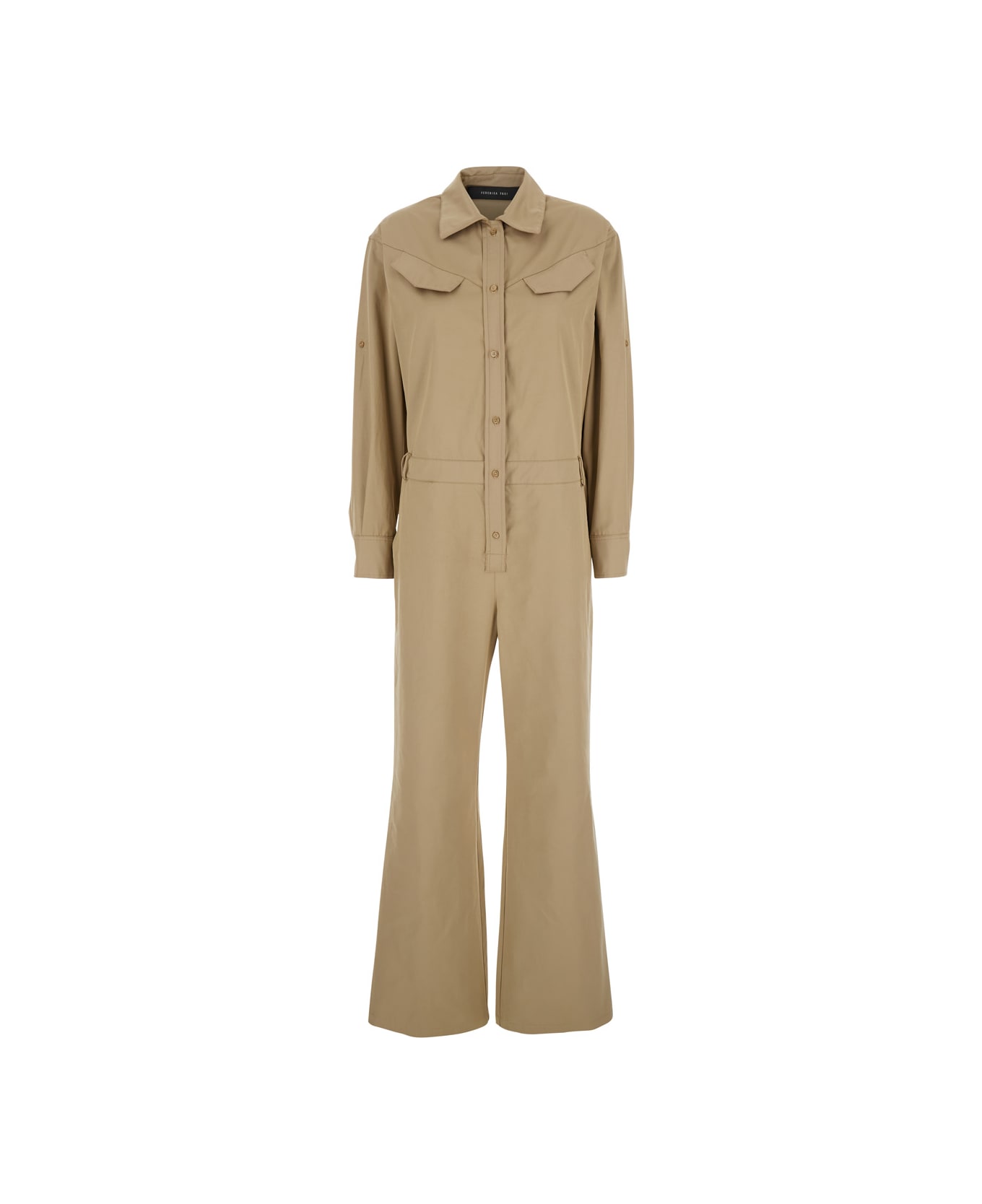 Federica Tosi Beige Jumpsuit With Patch Pockets On The Chest And Belt Loops On The Waist In Fabric Woman - Beige