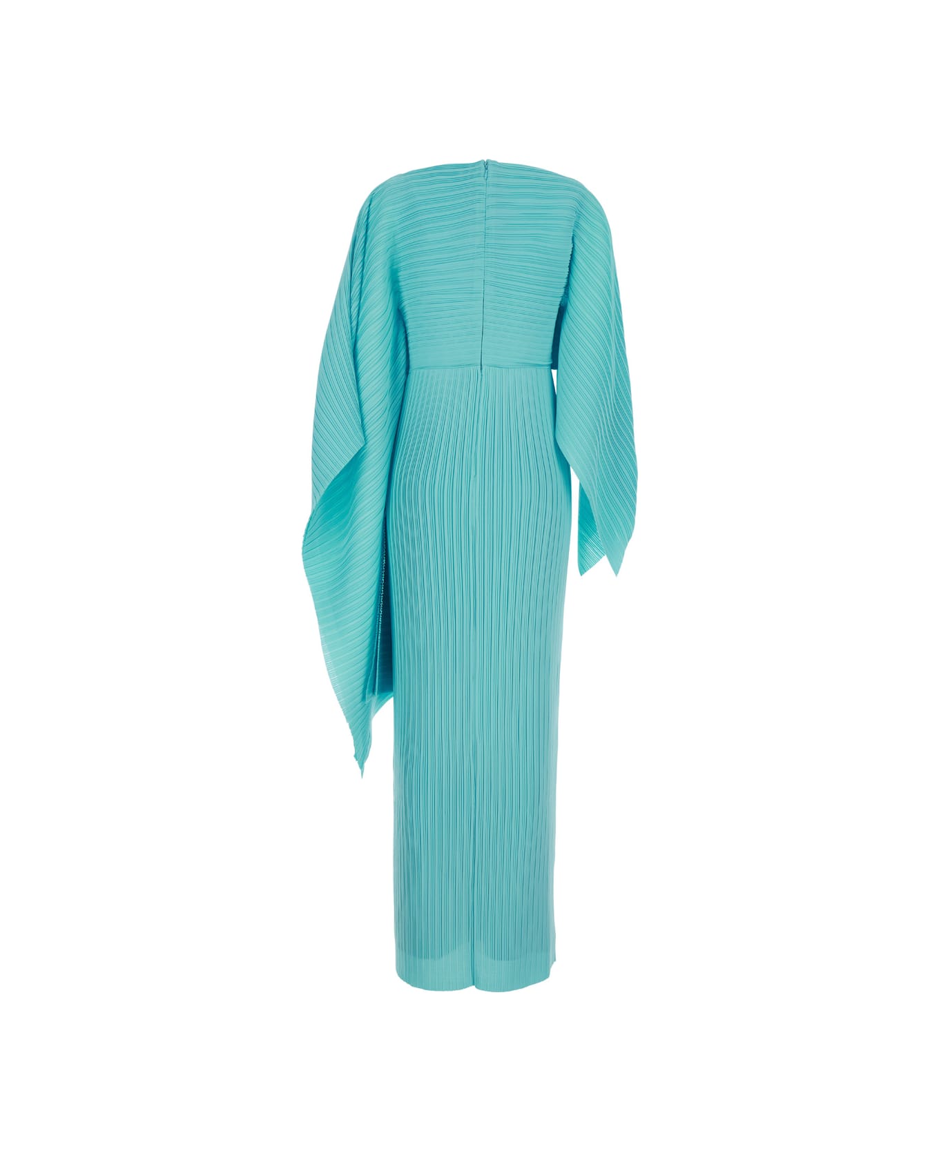 Solace London 'adami' Maxi Light Blue Asymmetric Dress In Pleated Chiffon Woman - Blu