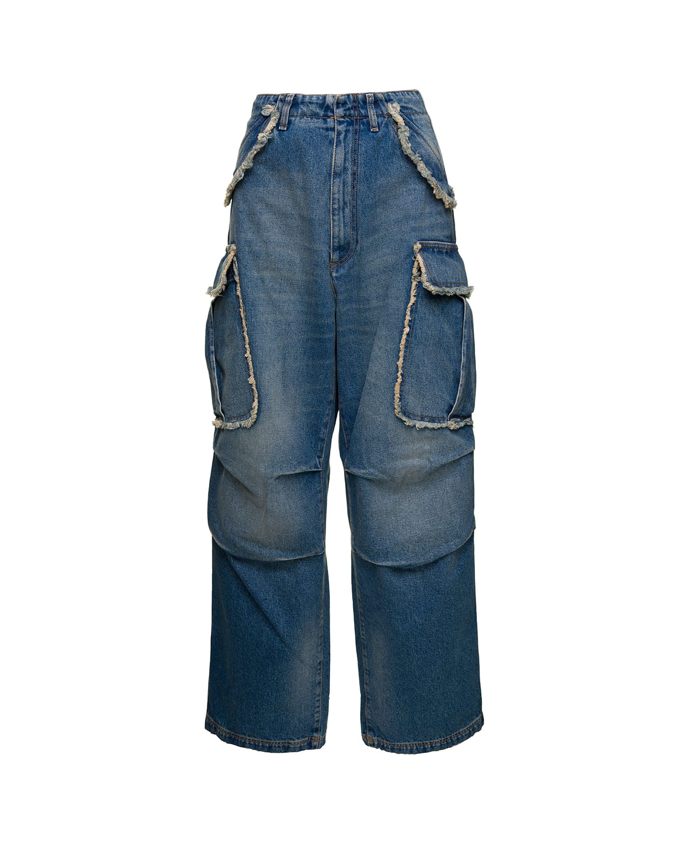 DARKPARK 'vivi' Light Blue Oversized Cargo Jeans With Patch Pockets In Cotton Denim Woman - Blu
