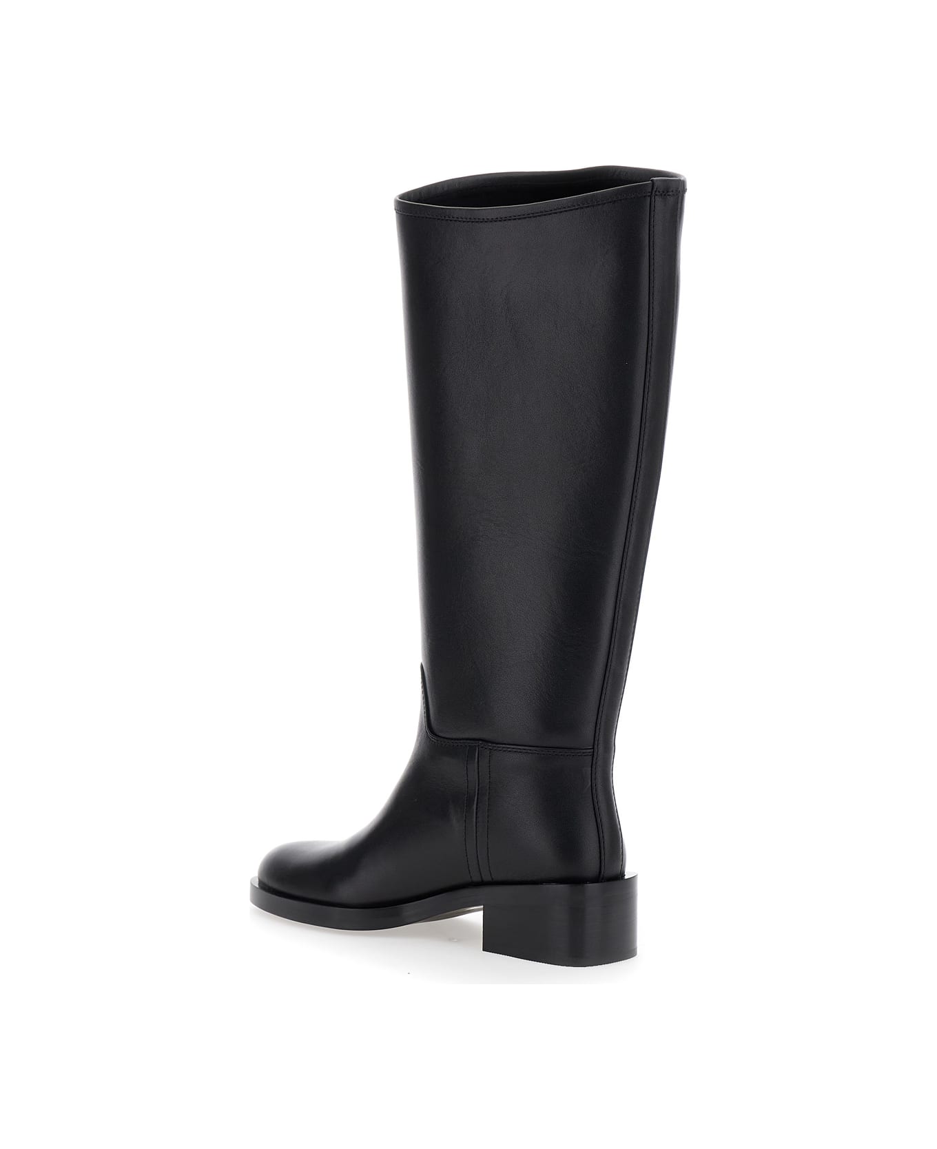 Jeffrey Campbell Black Knee High Boots With Block Heel In Leather Woman - Black