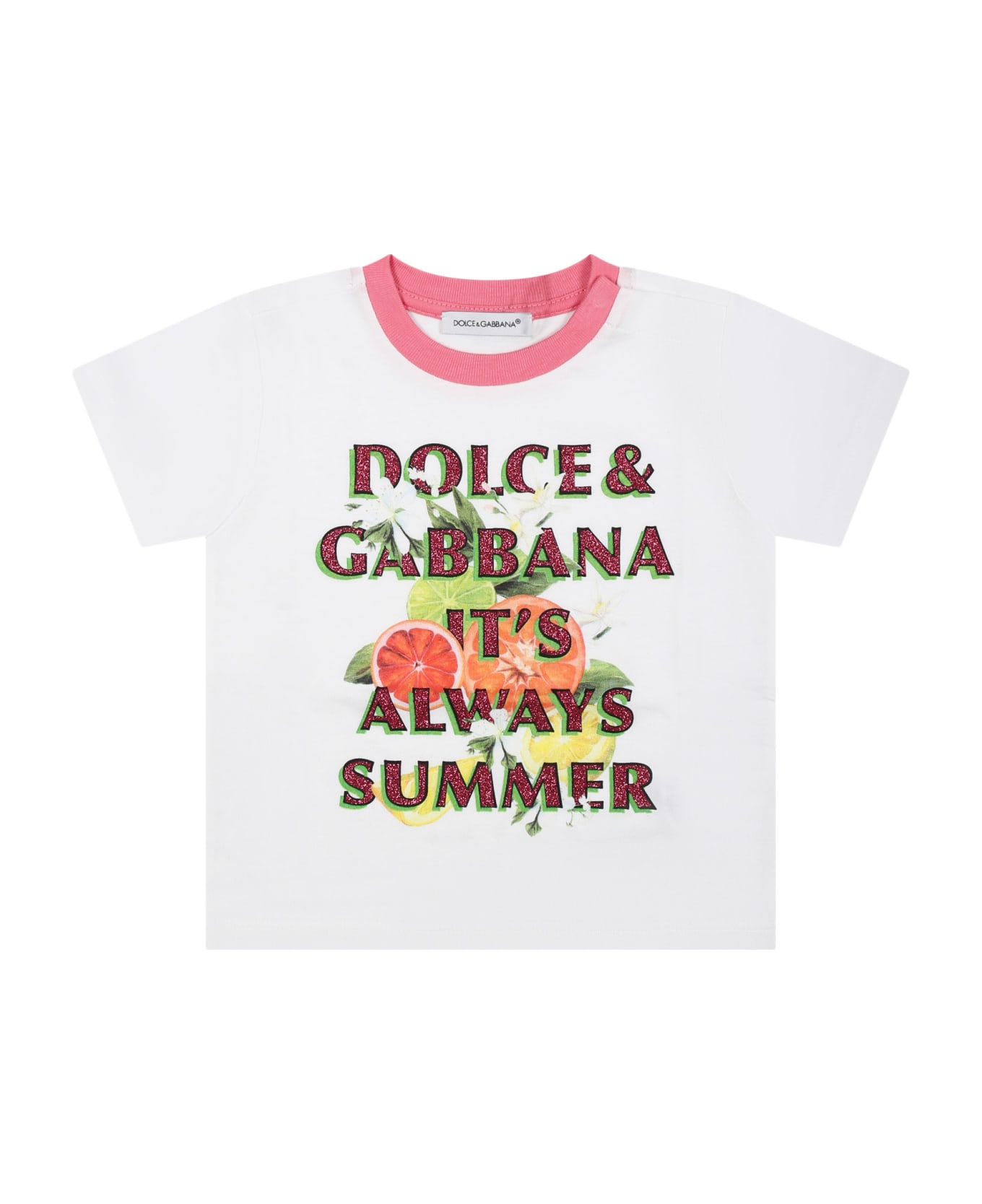 Dolce & Gabbana White T-shirt For Baby Girl With Multicolor Print - White Tシャツ＆ポロシャツ