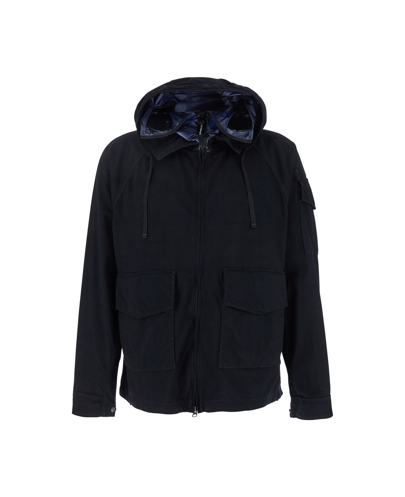 C.P. Company Blue Jacket With Explorer Hood And Adjustable Drawstring Waist In Tech Fabric Man - Blu