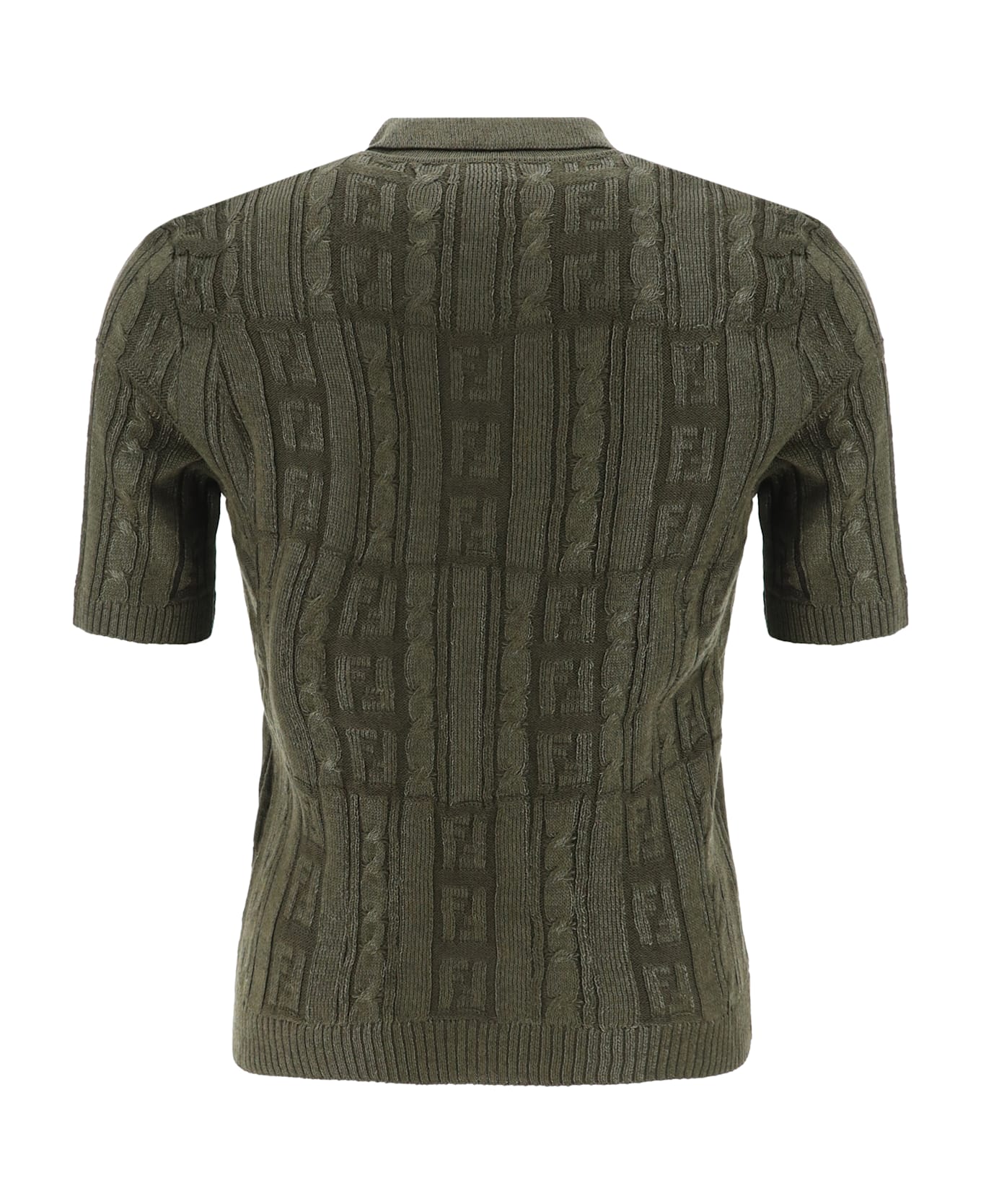 Fendi Army Green Wool Polo Shirt - GREEN