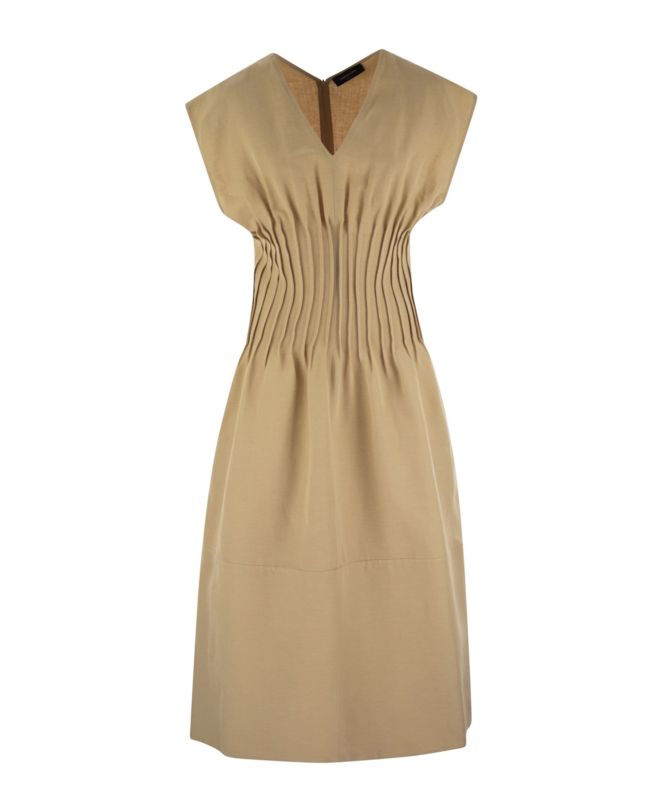 Fabiana Filippi Viscose And Linen Corset Waist Dress - Sand